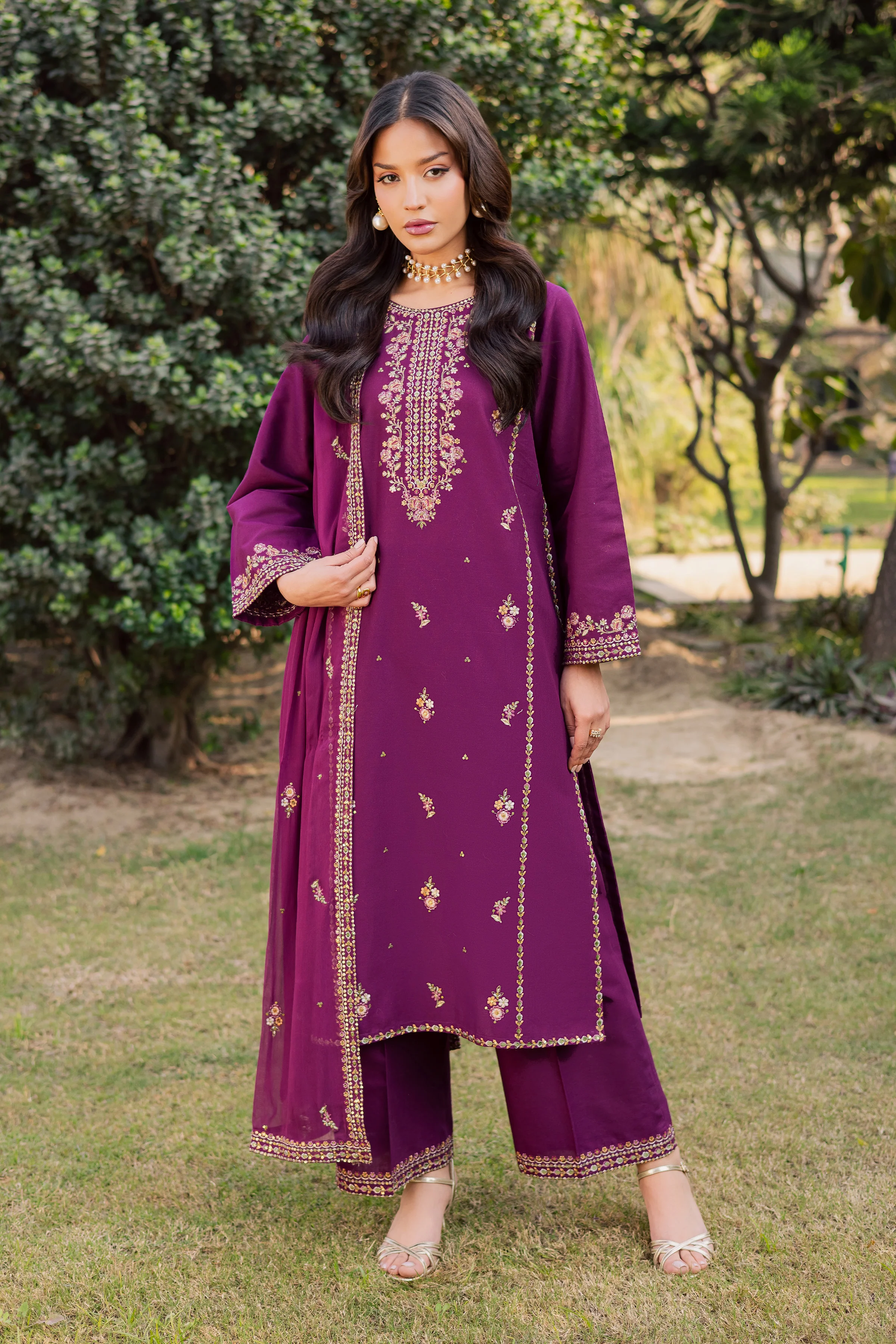 Ruby Rosa 3Pc - Embroidered Khaddar Dress - Image 4