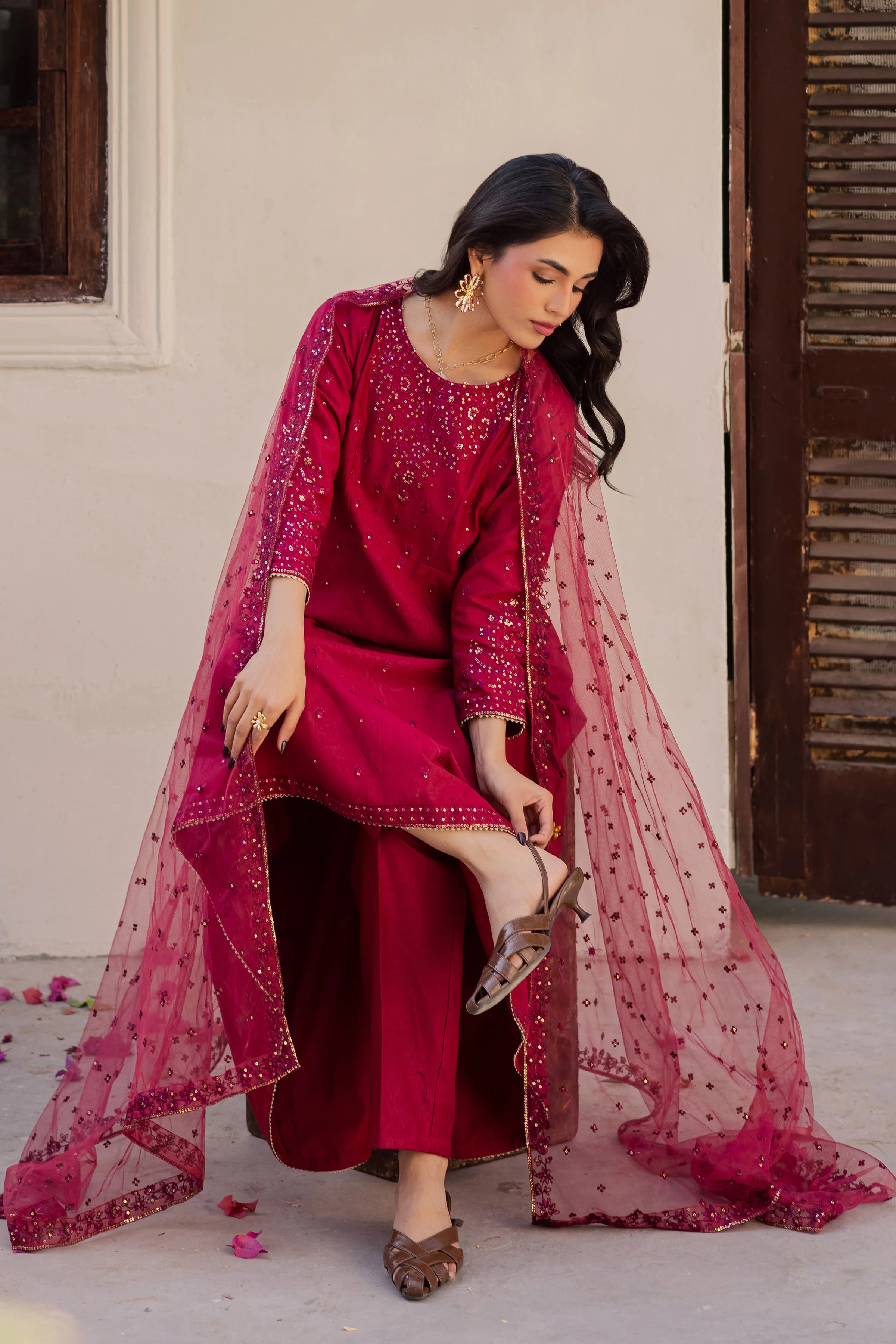 Rushan 3Pc - Embroidered Karandi Dress - Image 2