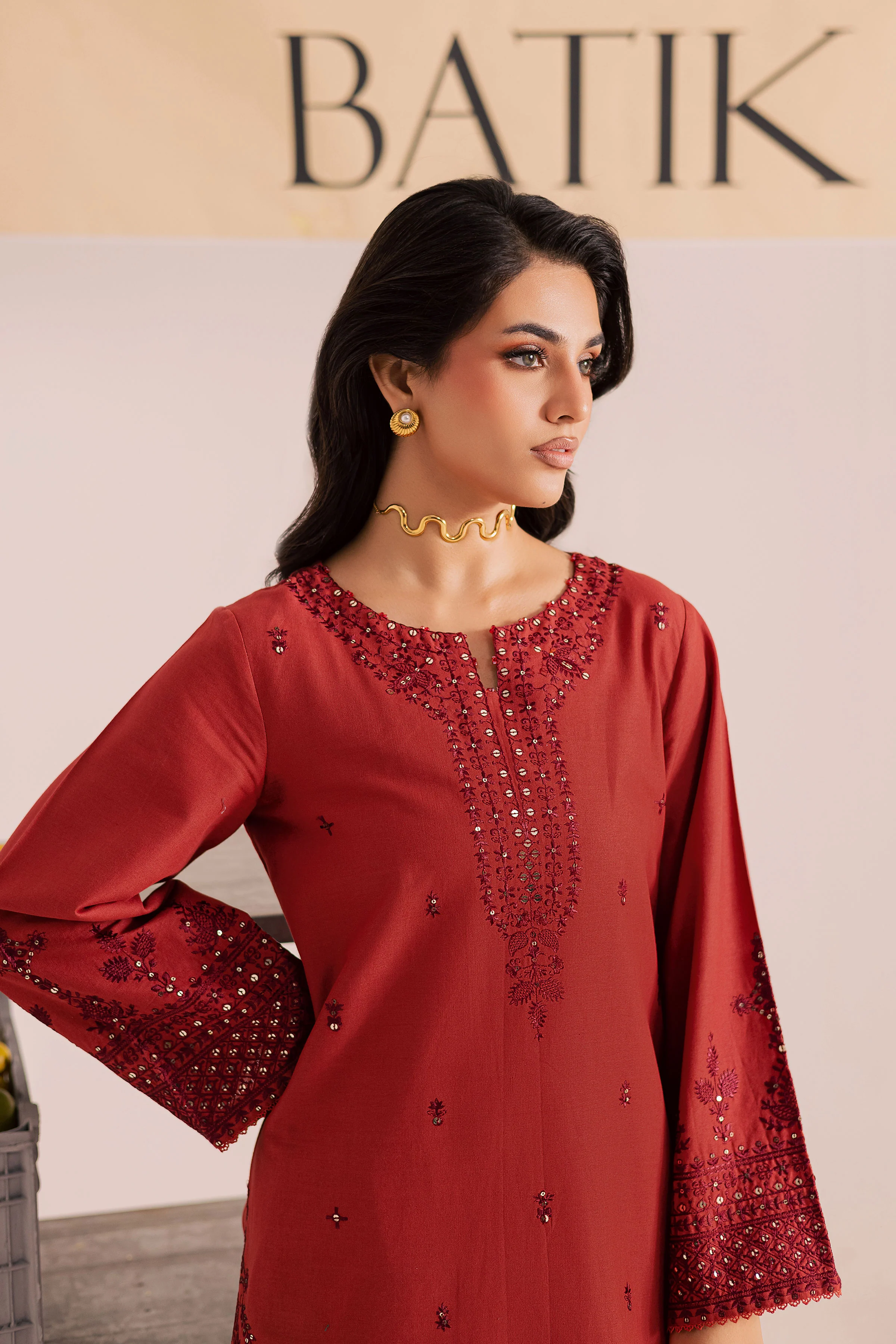 Rust Dazy 2Pc - Embroidered Khaddar Dress - Image 2