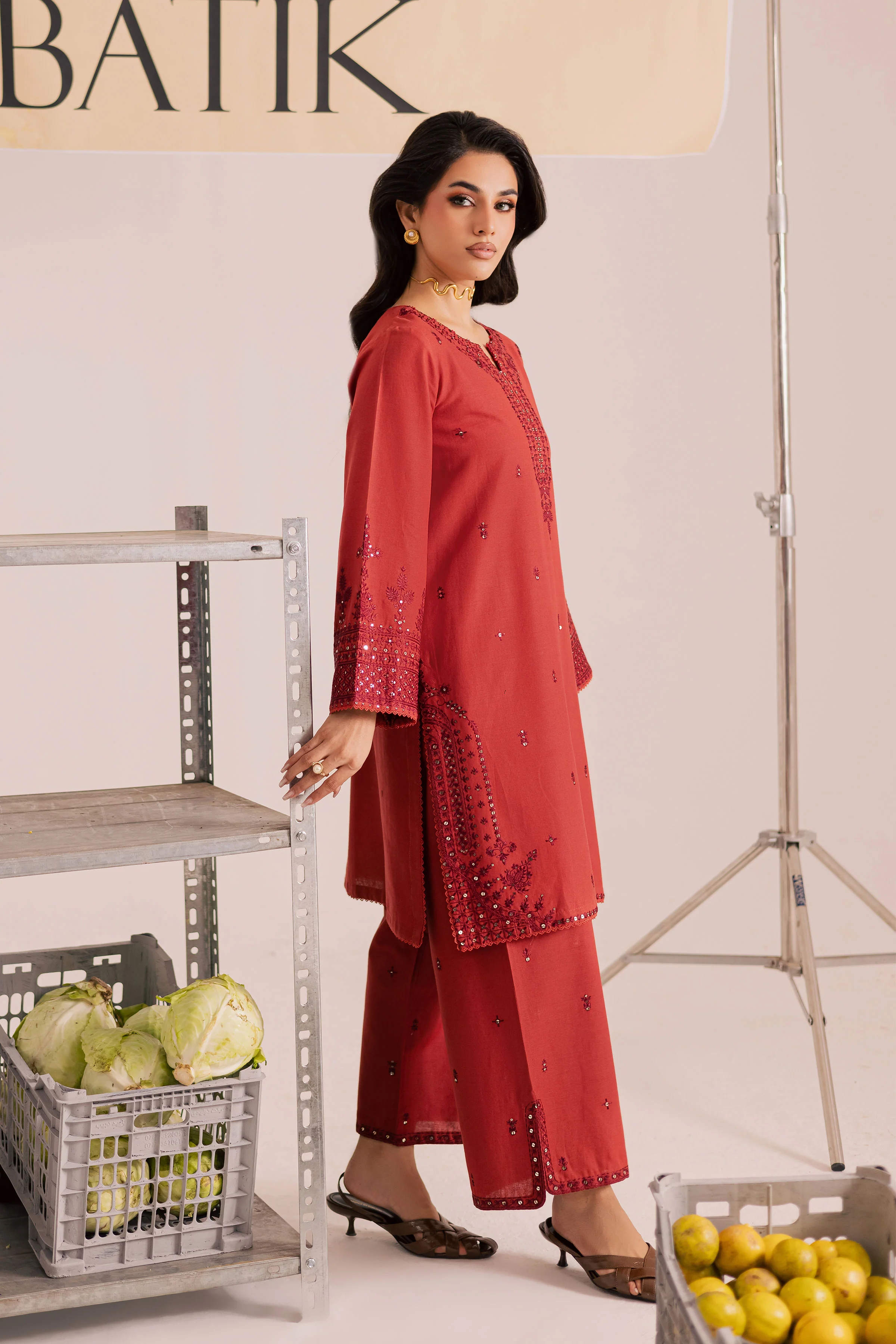 Rust Dazy 2Pc - Embroidered Khaddar Dress - Image 3
