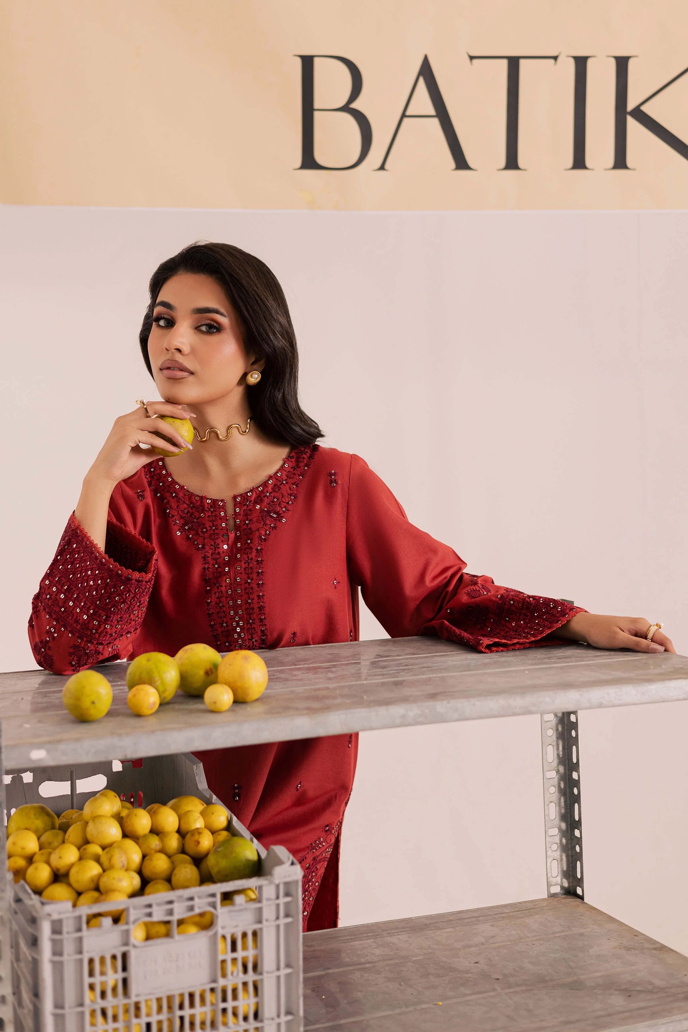 Rust Dazy 2Pc - Embroidered Khaddar Dress - Image 4