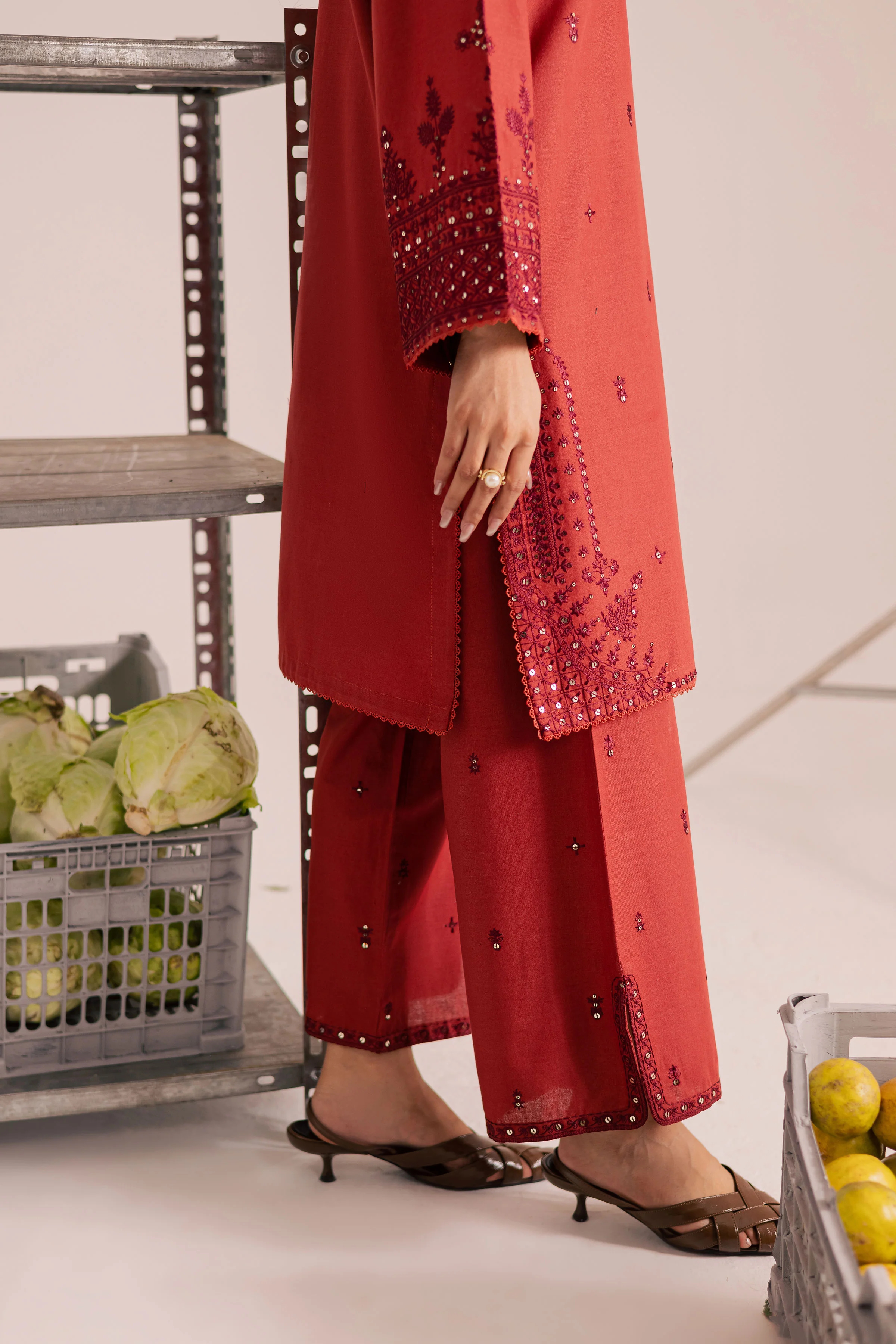 Rust Dazy 2Pc - Embroidered Khaddar Dress - Image 6