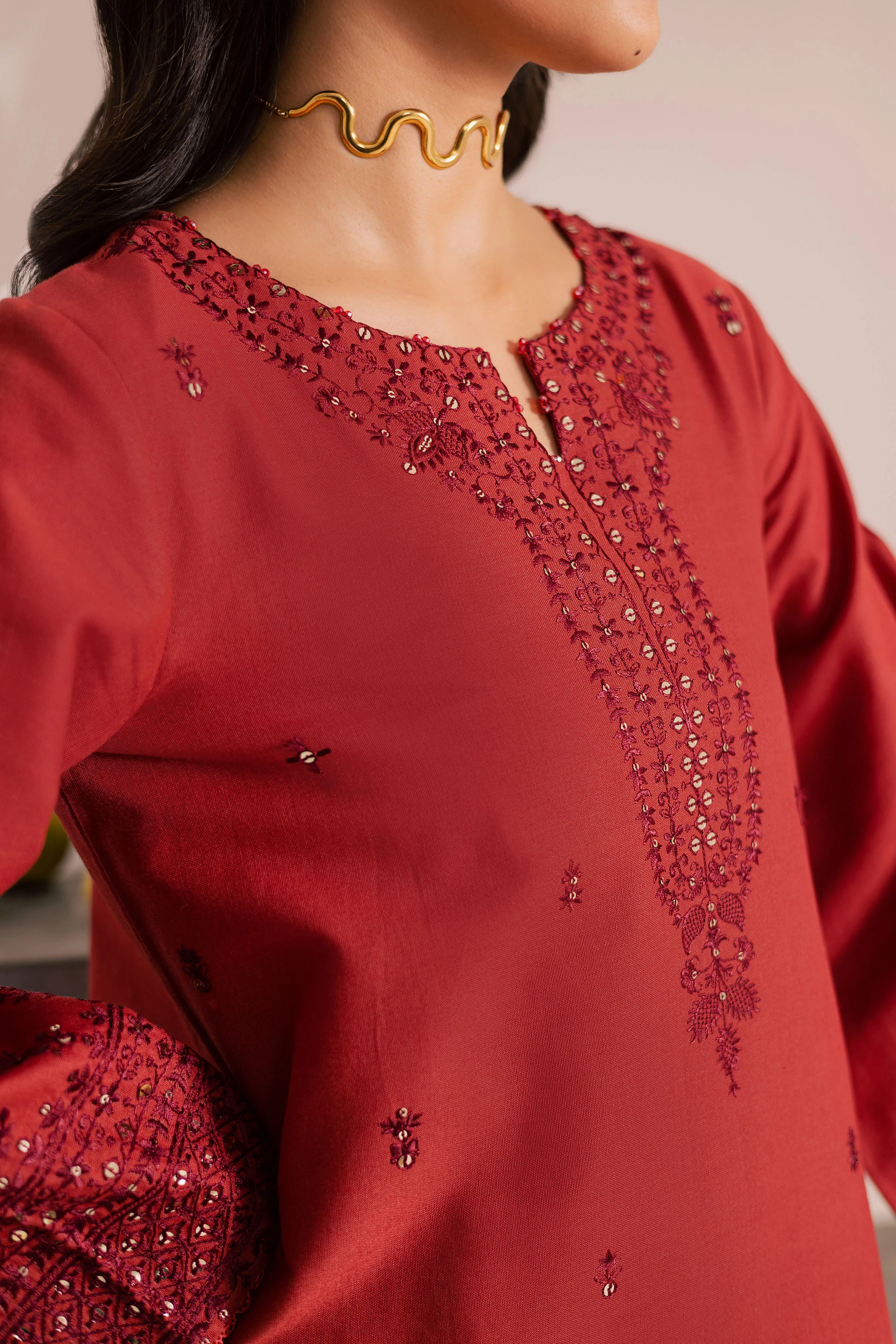 Rust Dazy 2Pc - Embroidered Khaddar Dress - Image 7
