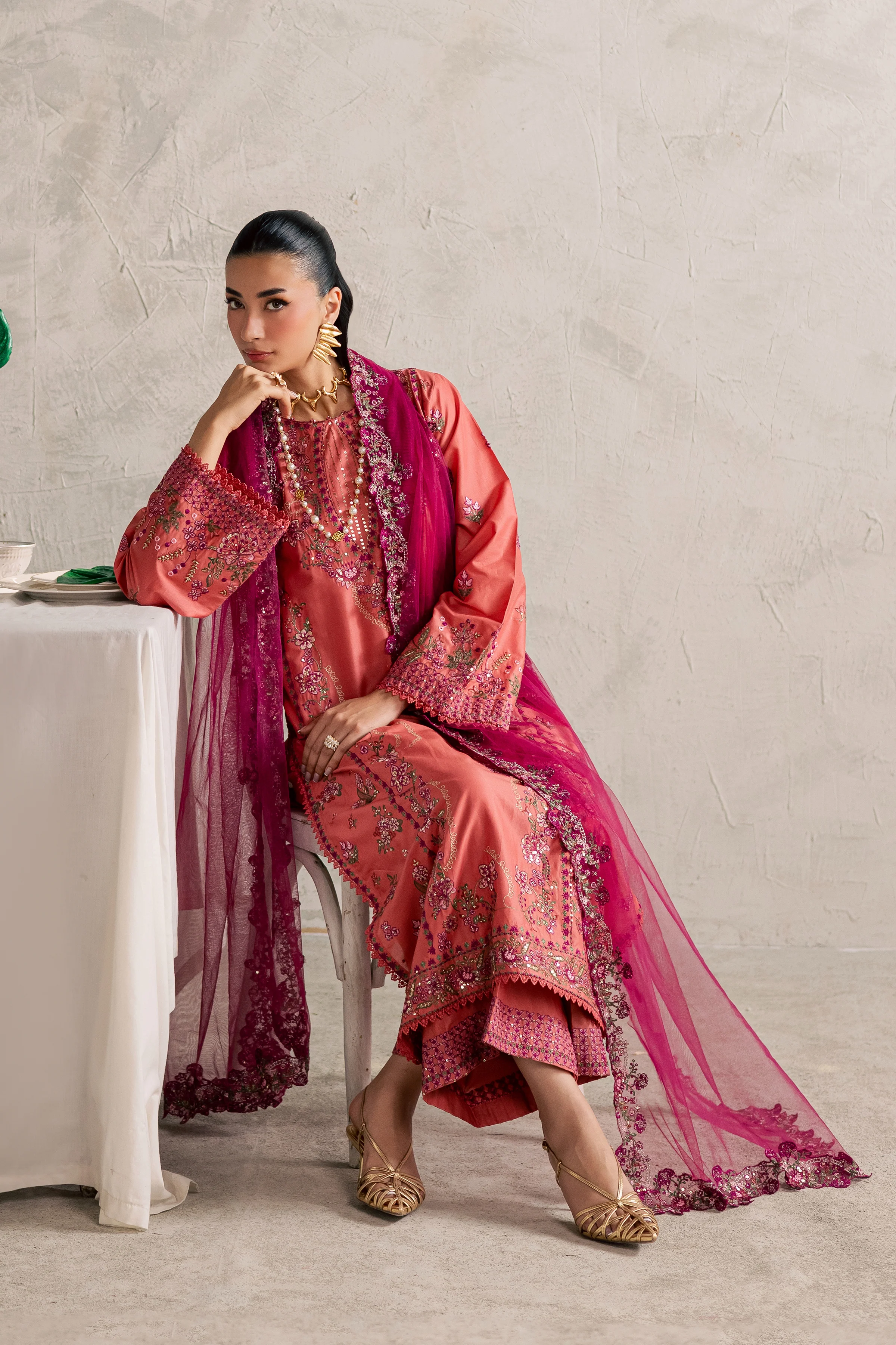 Rust Nazneen 3Pc - Festive Embroidered Lawn - Image 10