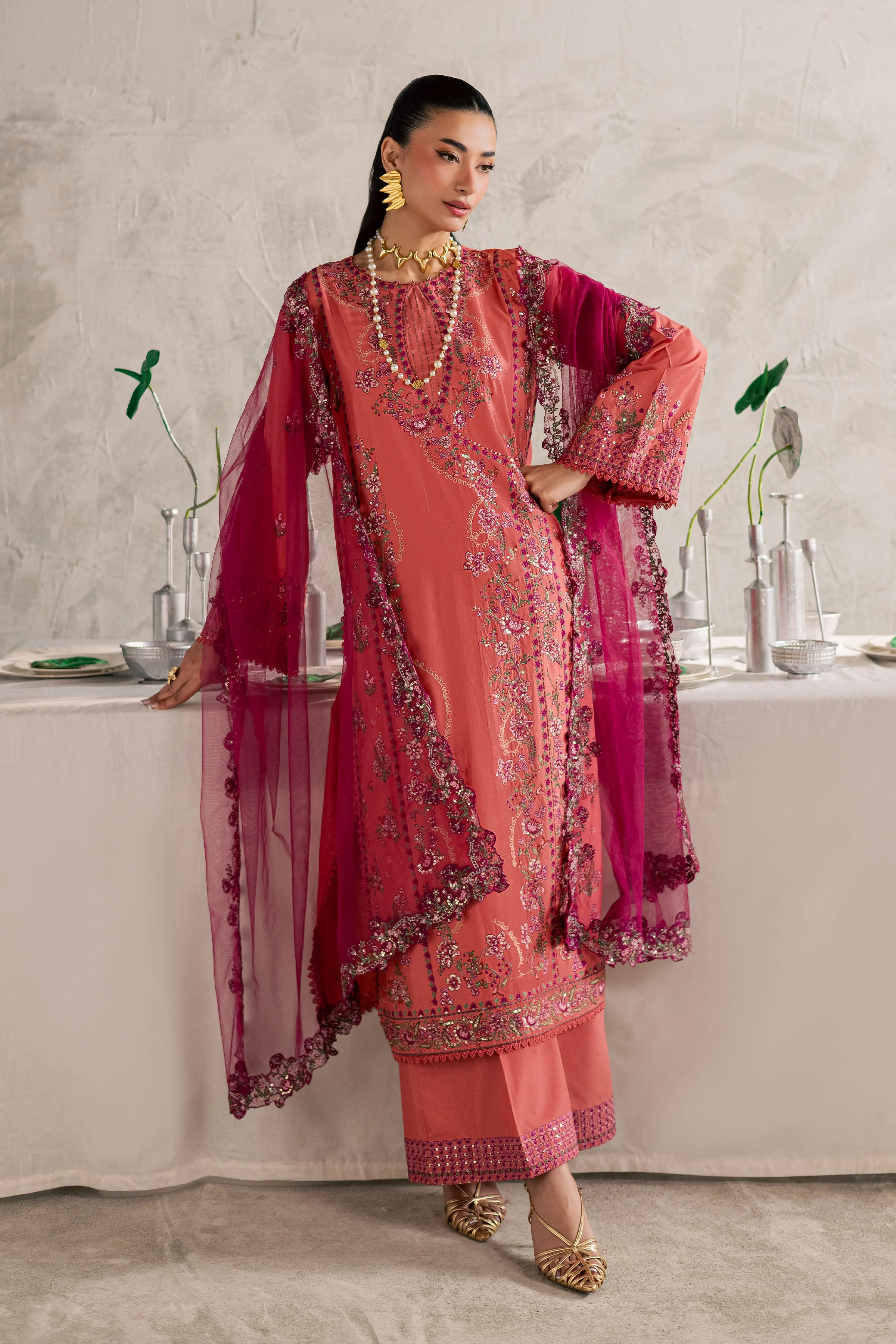 Rust Nazneen 3Pc - Festive Embroidered Lawn - Image 3