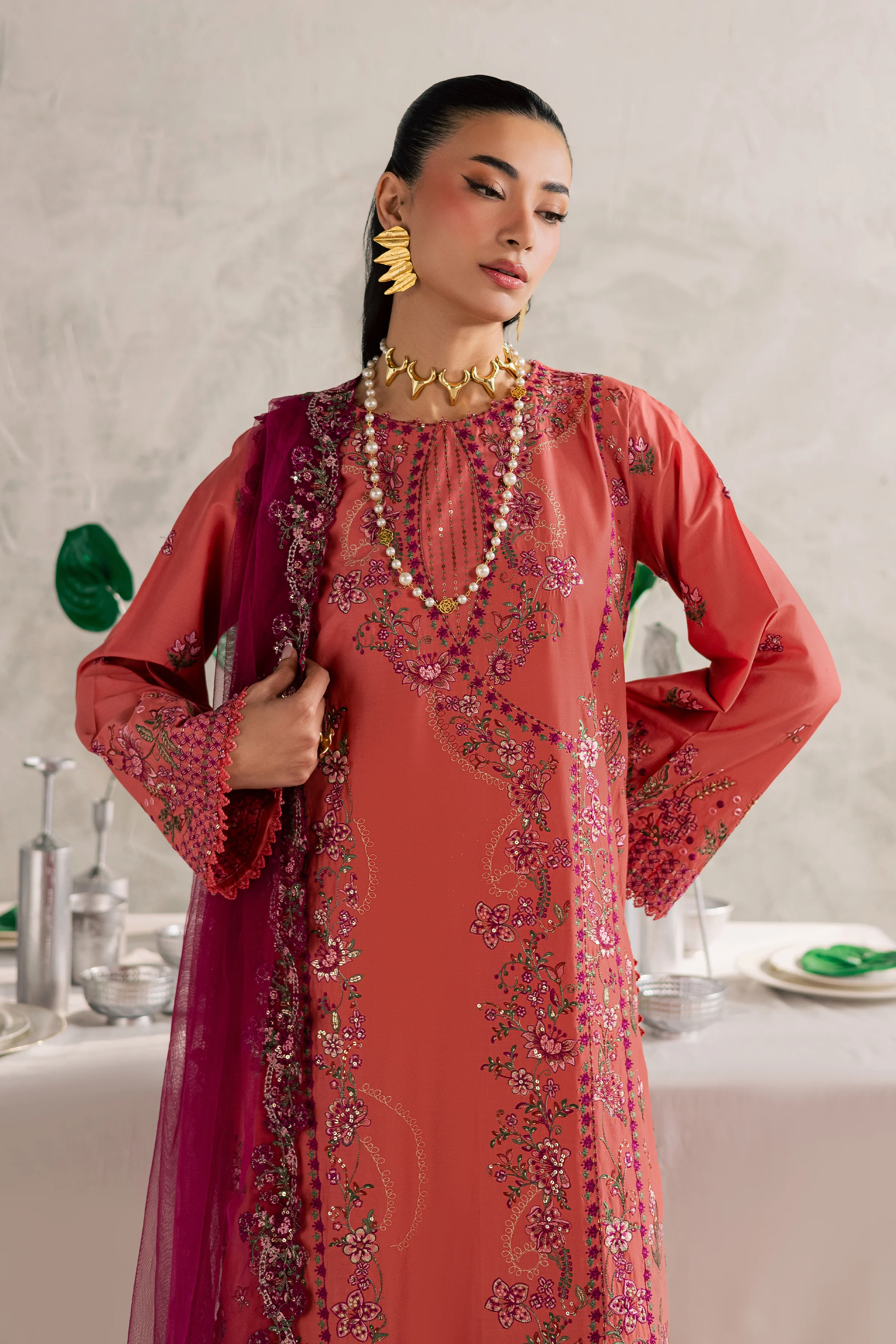 Rust Nazneen 3Pc - Festive Embroidered Lawn - Image 4