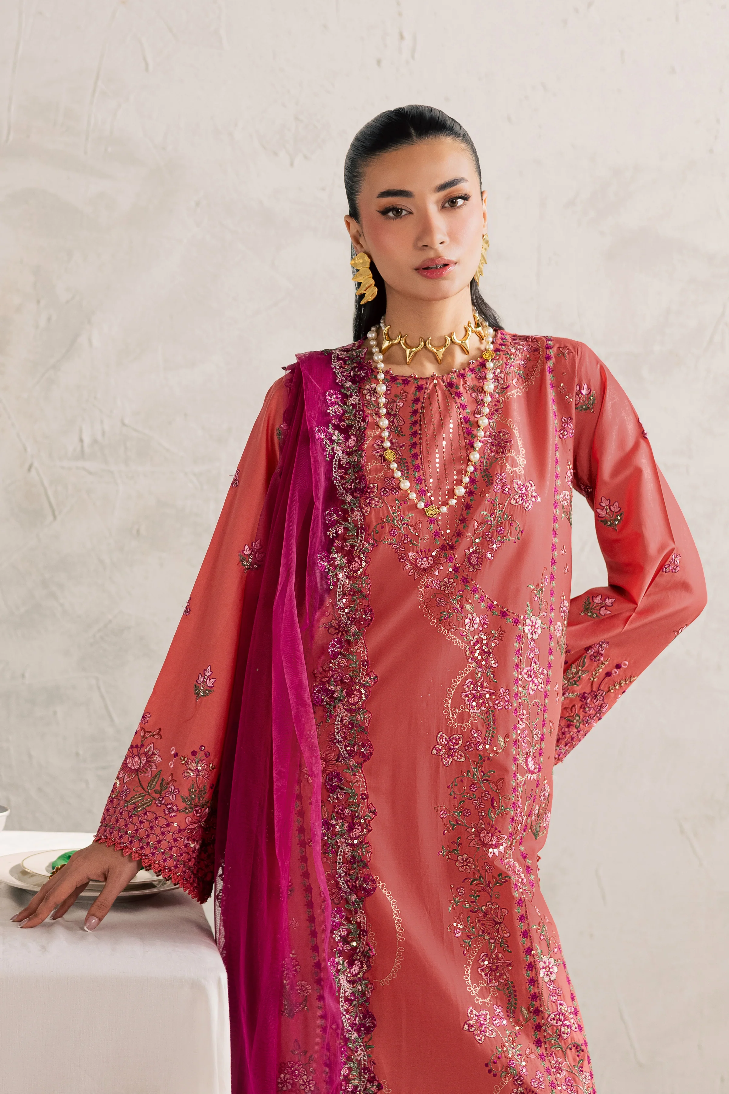 Rust Nazneen 3Pc - Festive Embroidered Lawn - Image 9