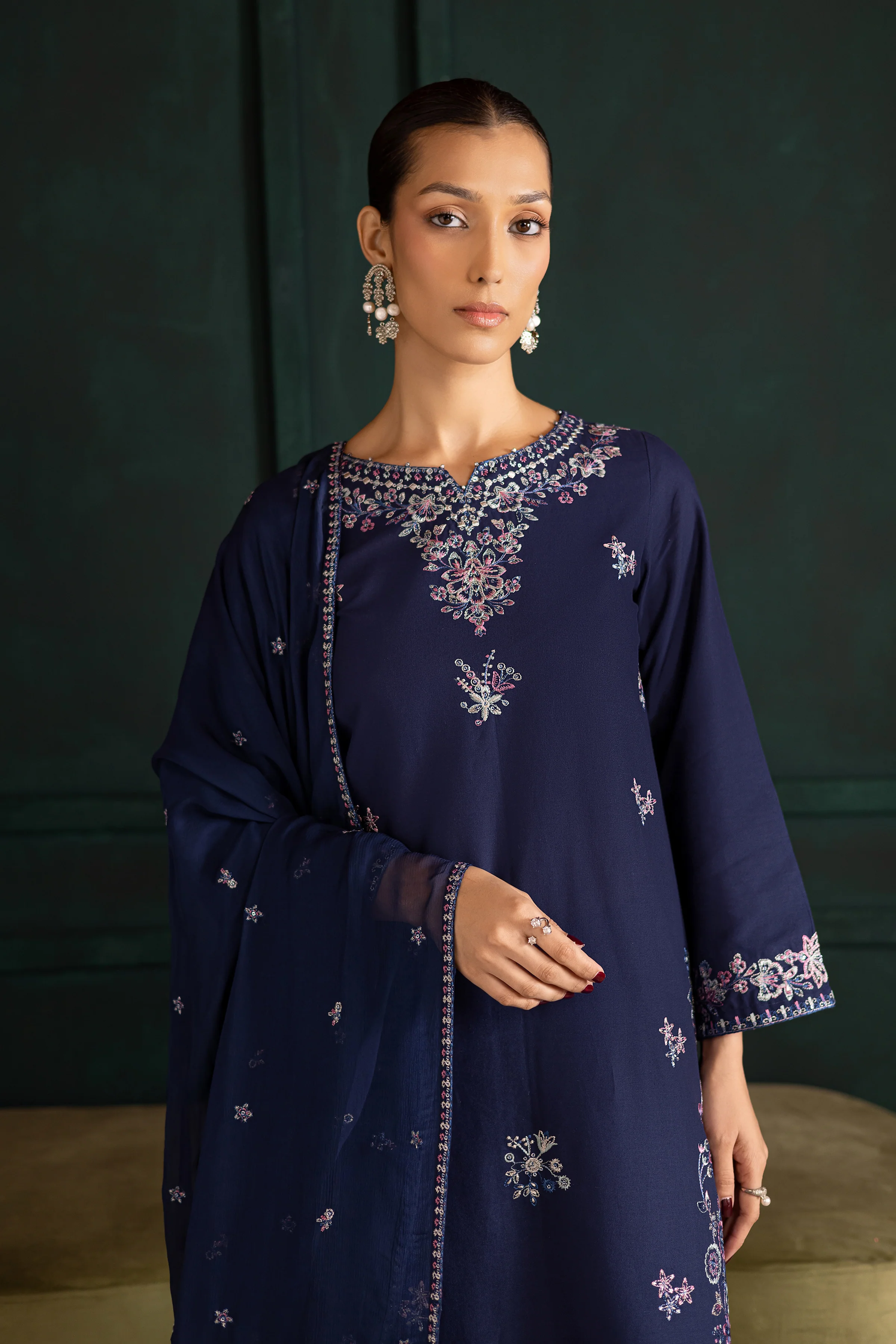 Dusky 3Pc - Embroidered Khaddar Dress - Image 2