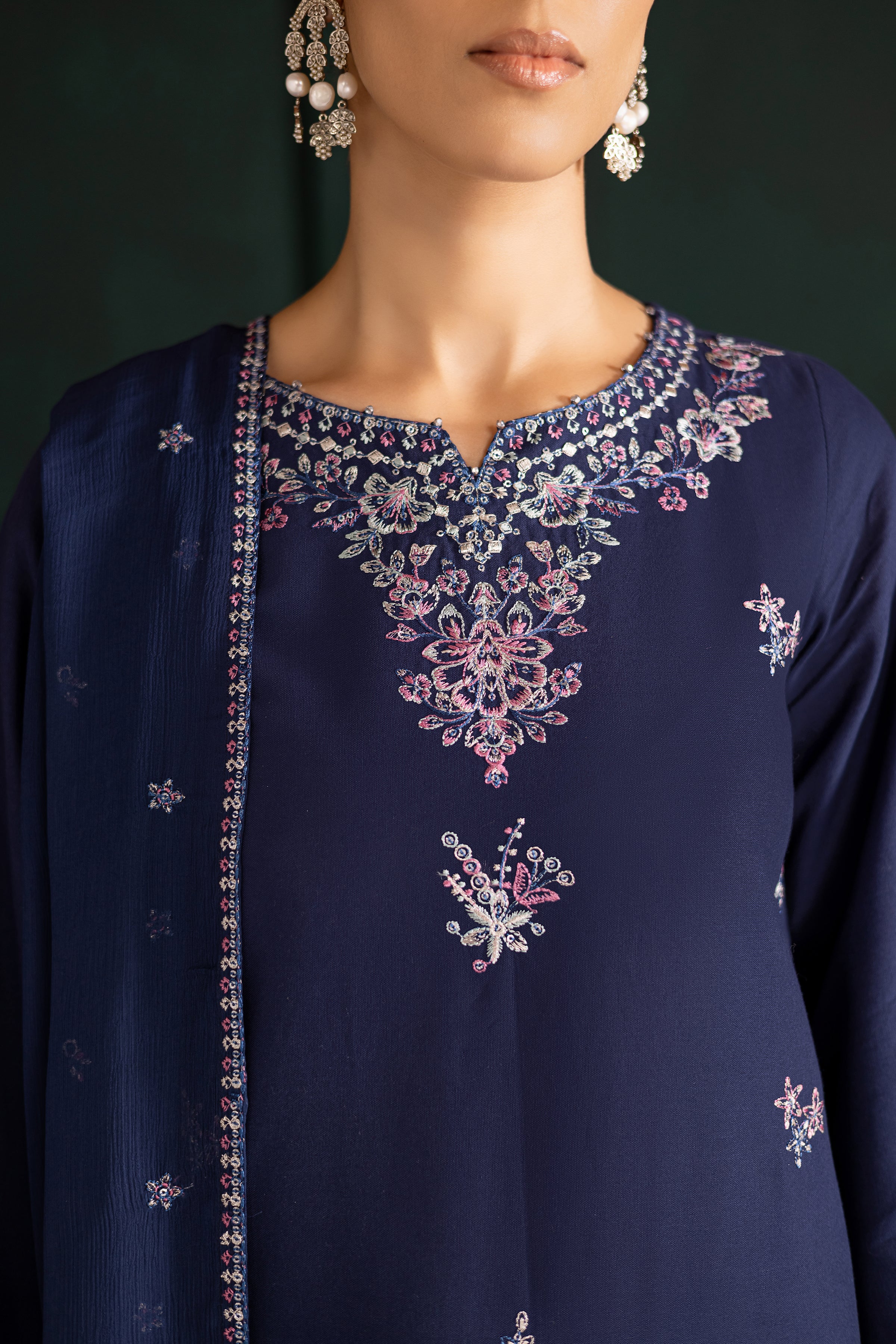 Dusky 3Pc - Embroidered Khaddar Dress - Image 6