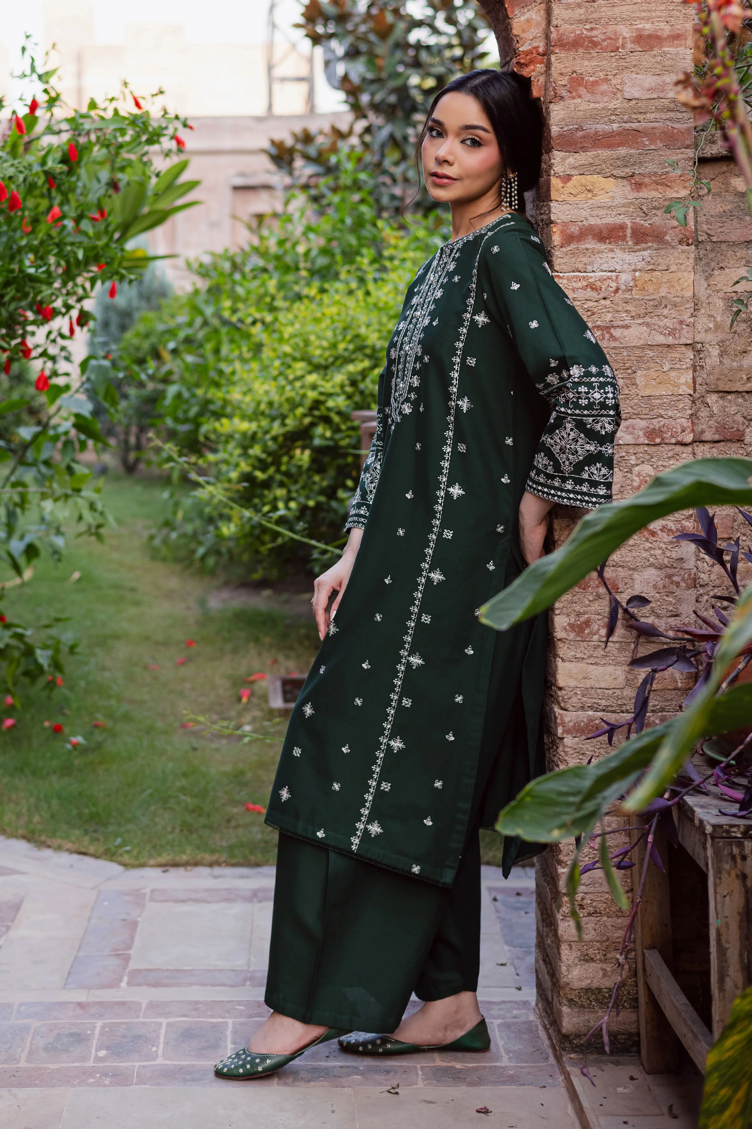Rusty Green 2Pc - Embroidered Khaddar Dress - Image 5