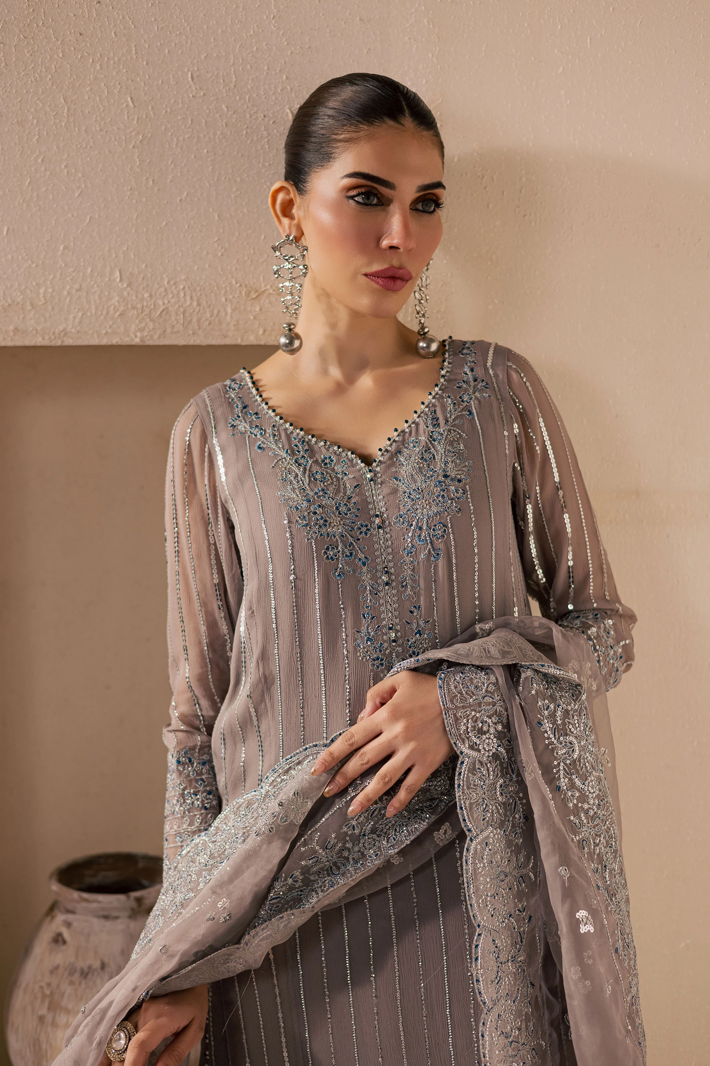 Saabiha 3Pc - Embroidered Luxe Pret - Image 3