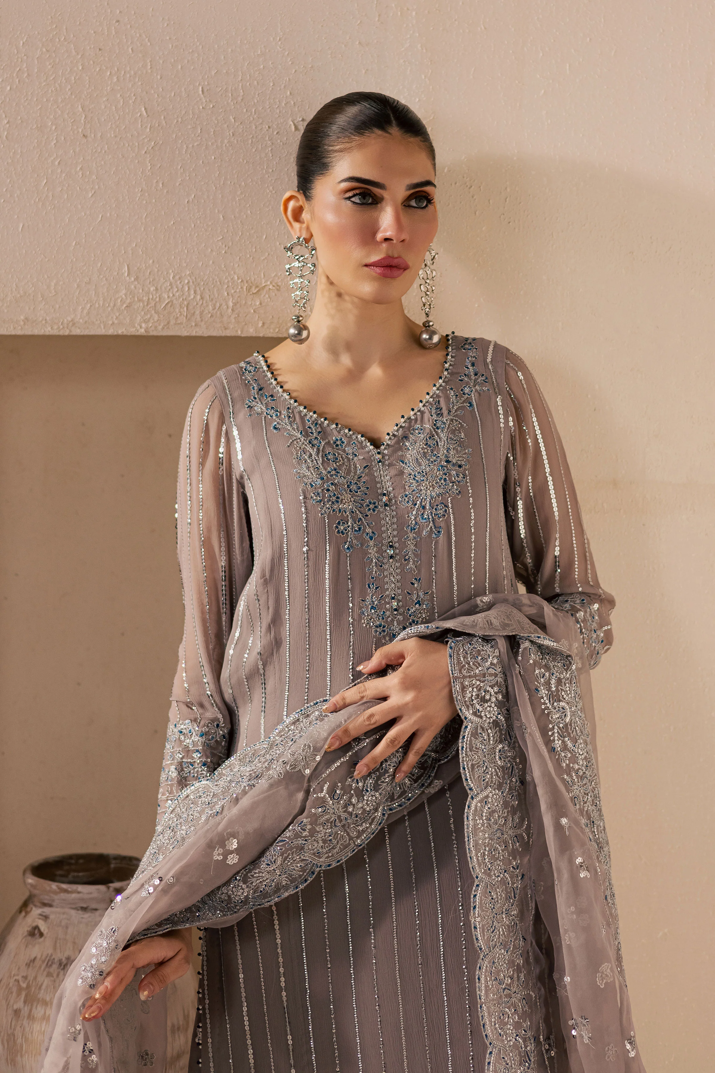Saabiha 3Pc - Embroidered Luxe Pret - Image 5