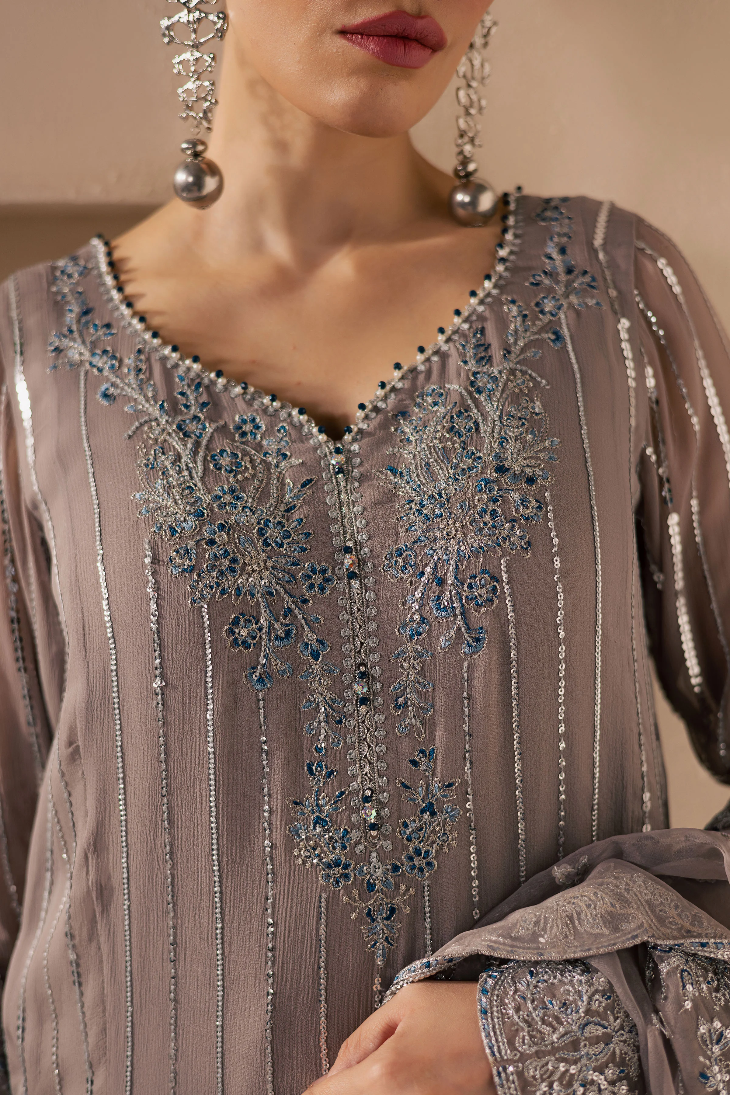 Saabiha 3Pc - Embroidered Luxe Pret - Image 8