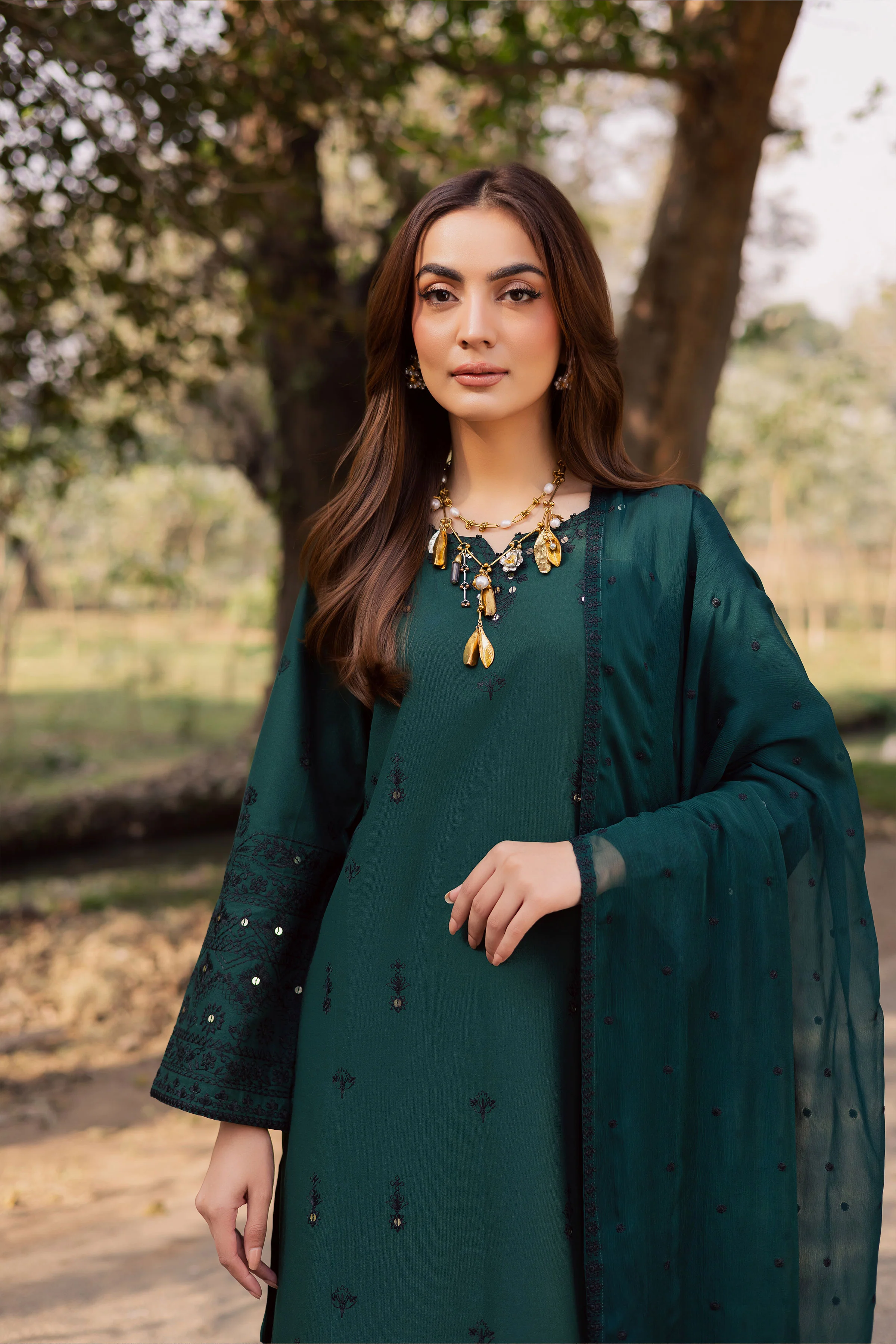 Sabz Meeraki 3Pc - Embroidered Khaddar Dress - Image 6