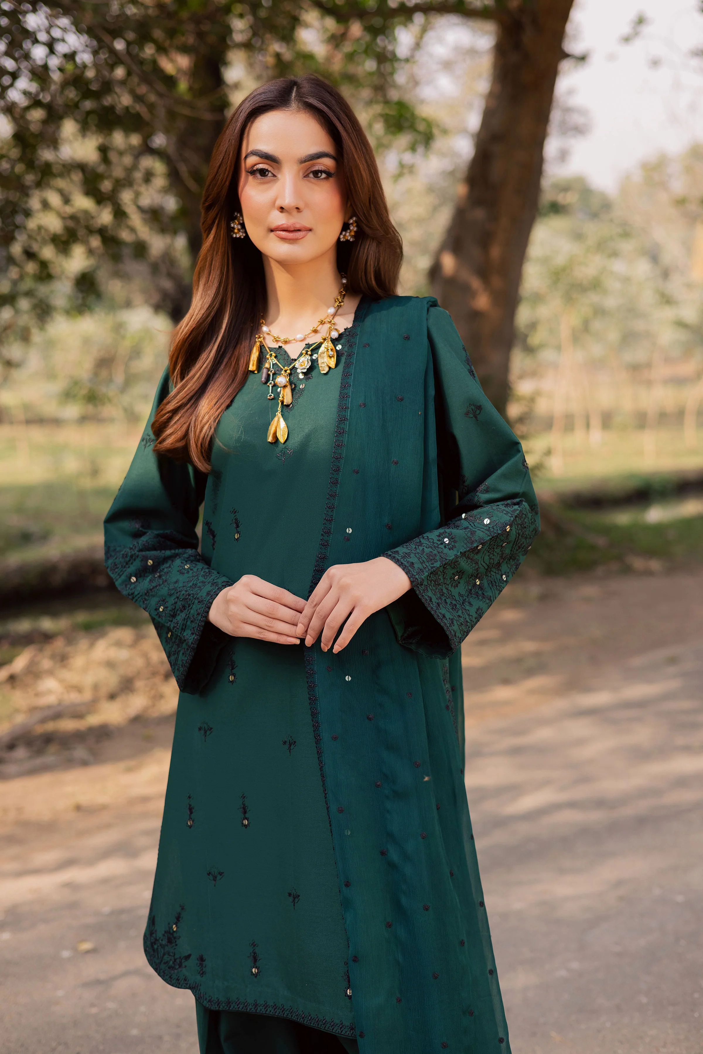 Sabz Meeraki 3Pc - Embroidered Khaddar Dress - Image 8