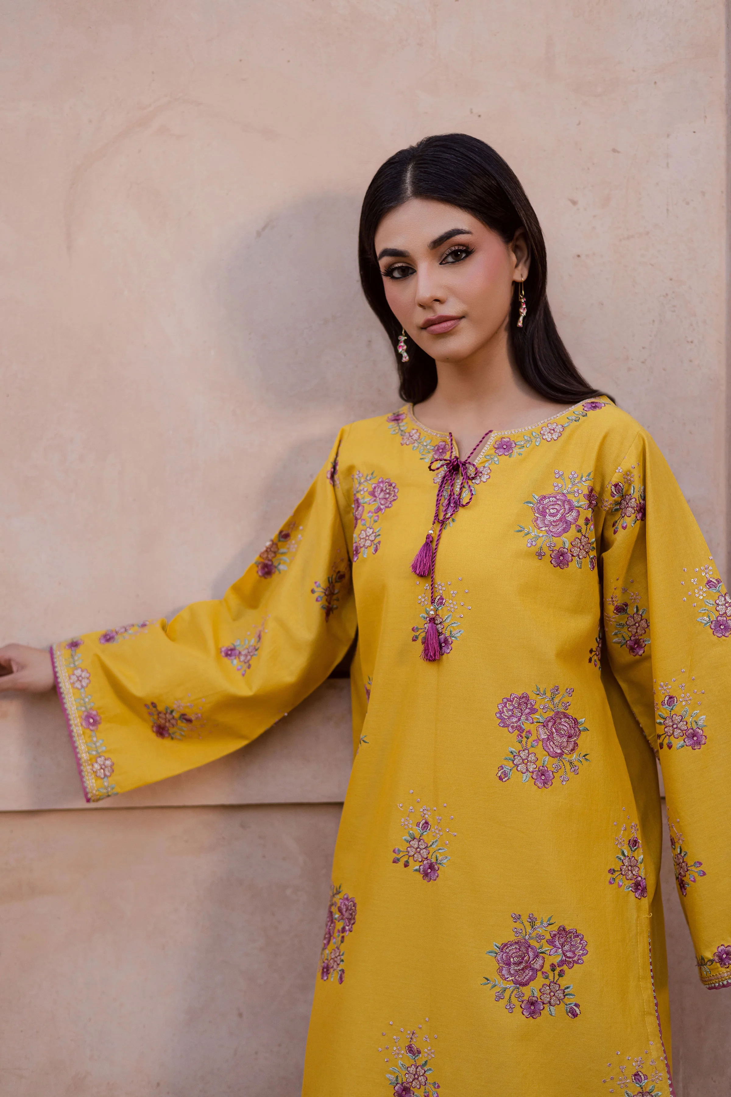Yellow Anya 2Pc - Embroidered Khaddar Dress - Image 2