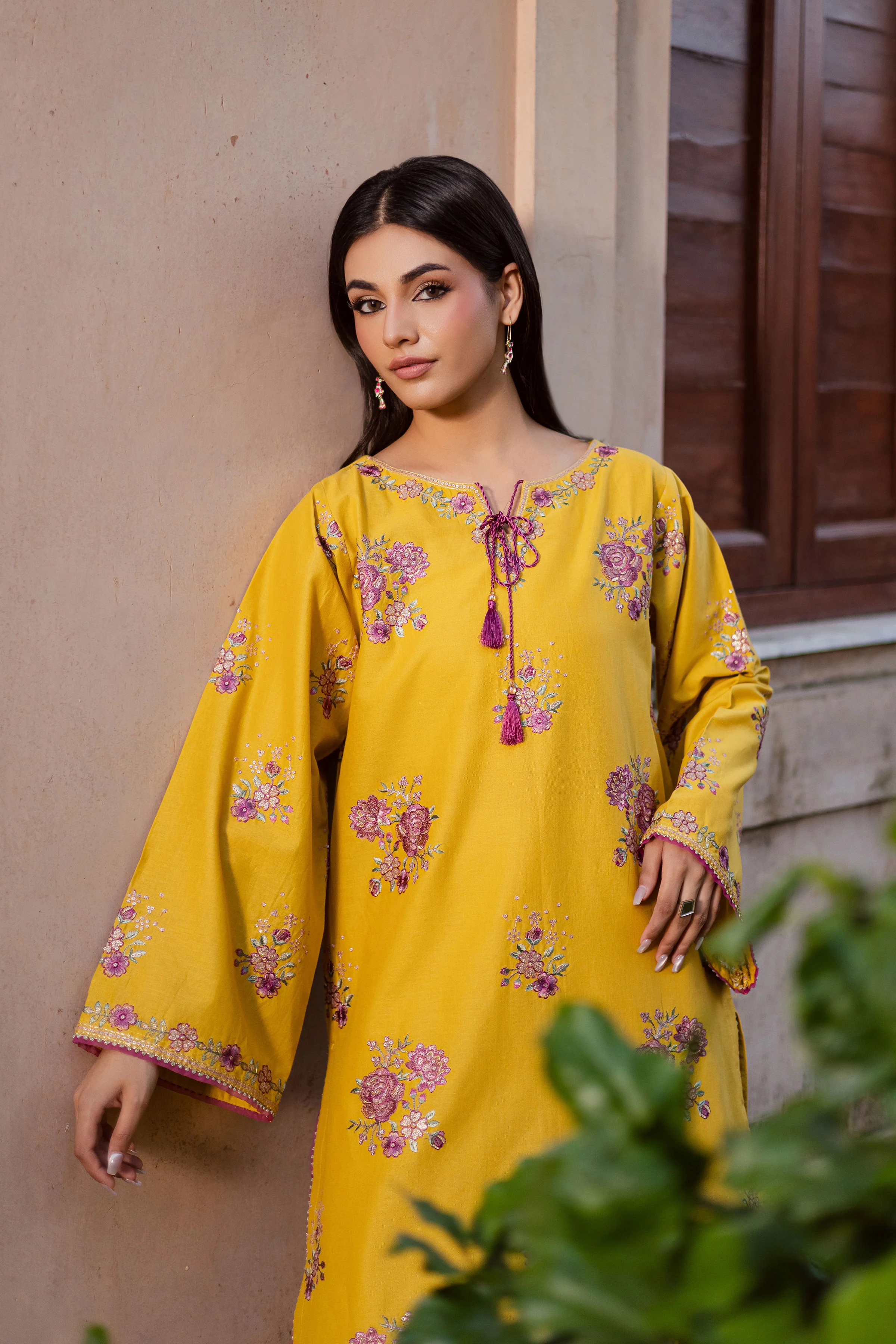 Yellow Anya 2Pc - Embroidered Khaddar Dress - Image 3