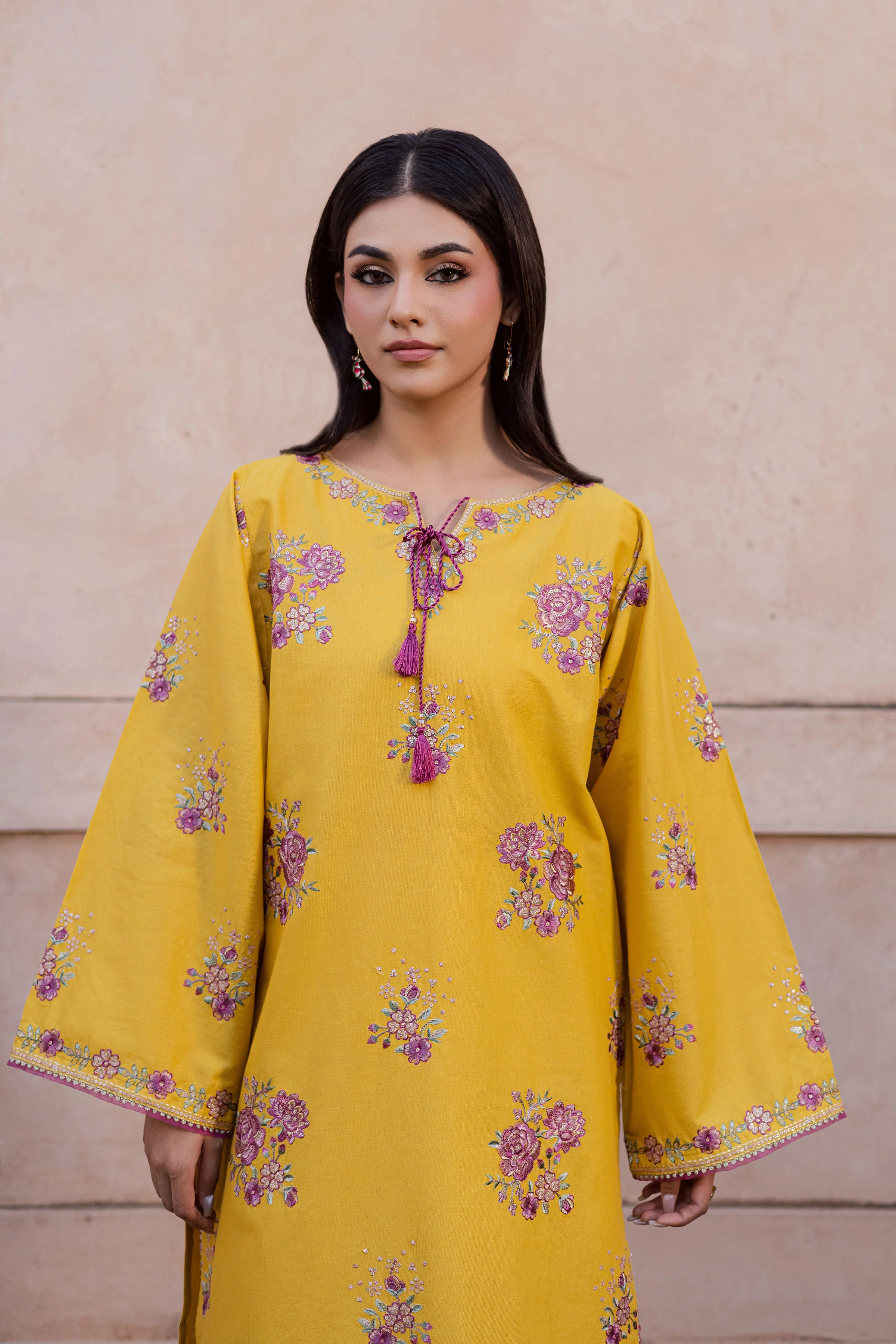Yellow Anya 2Pc - Embroidered Khaddar Dress - Image 4