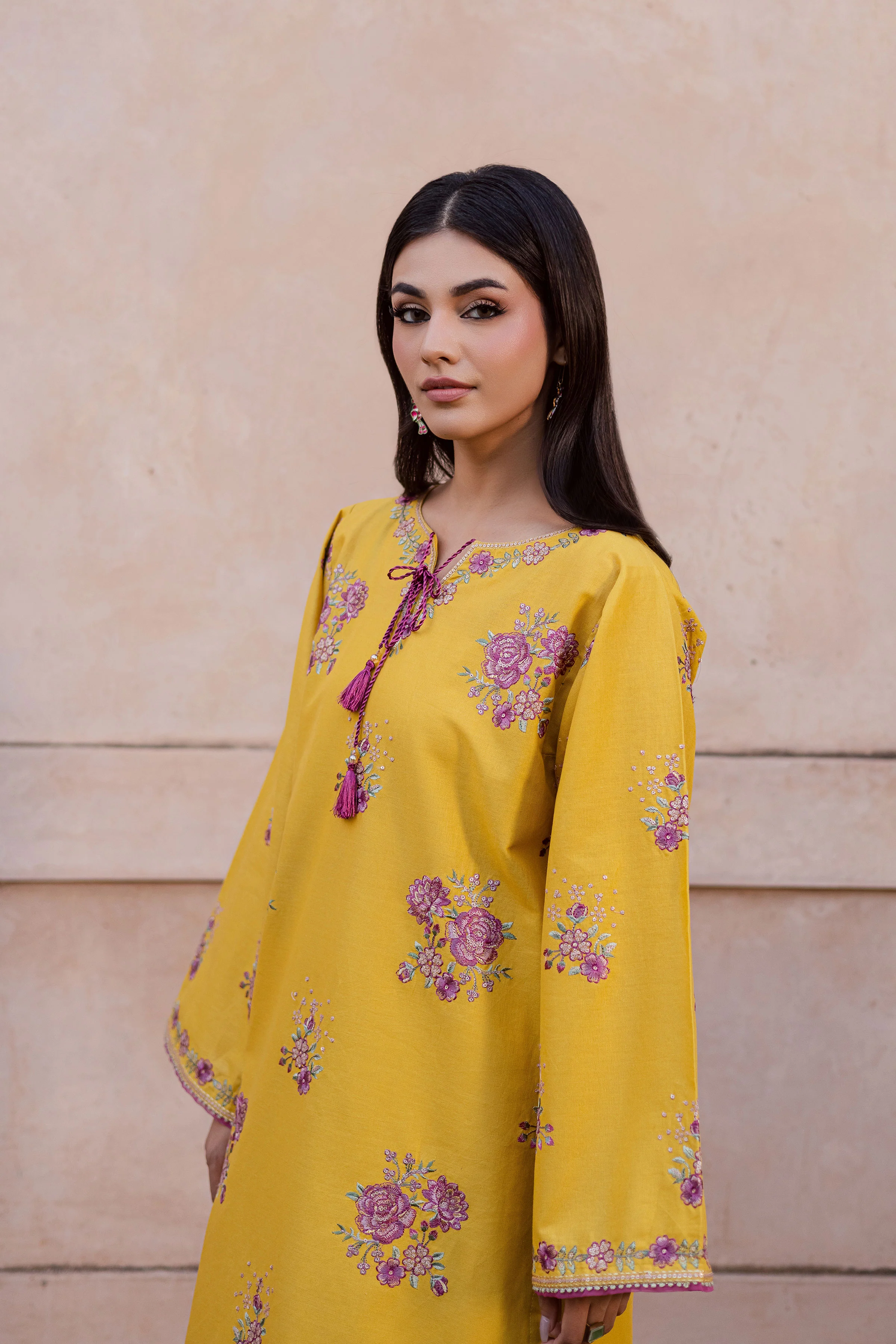Yellow Anya 2Pc - Embroidered Khaddar Dress - Image 6