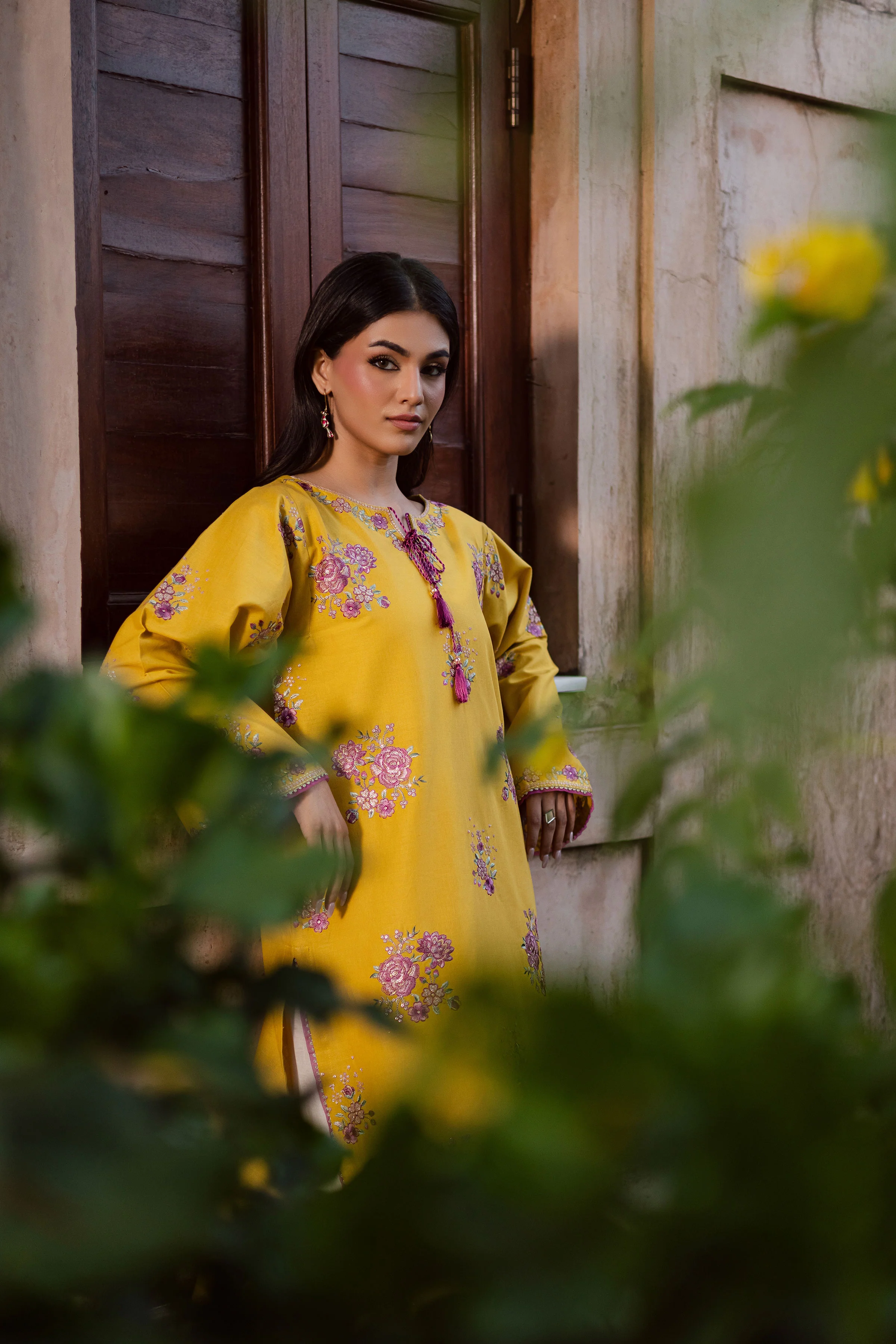 Yellow Anya 2Pc - Embroidered Khaddar Dress - Image 7