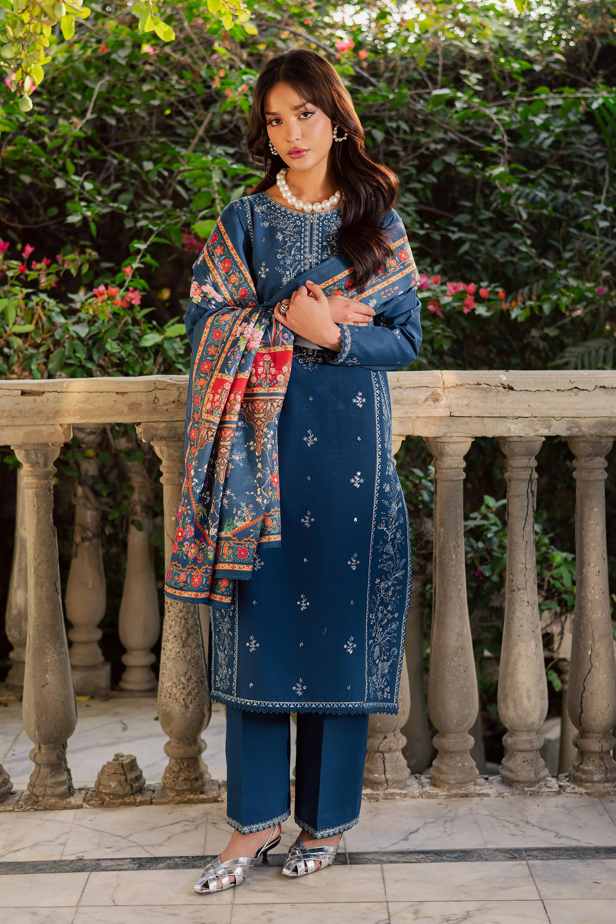Sea Girl 3Pc - Embroidered Khaddar Dress - Image 2