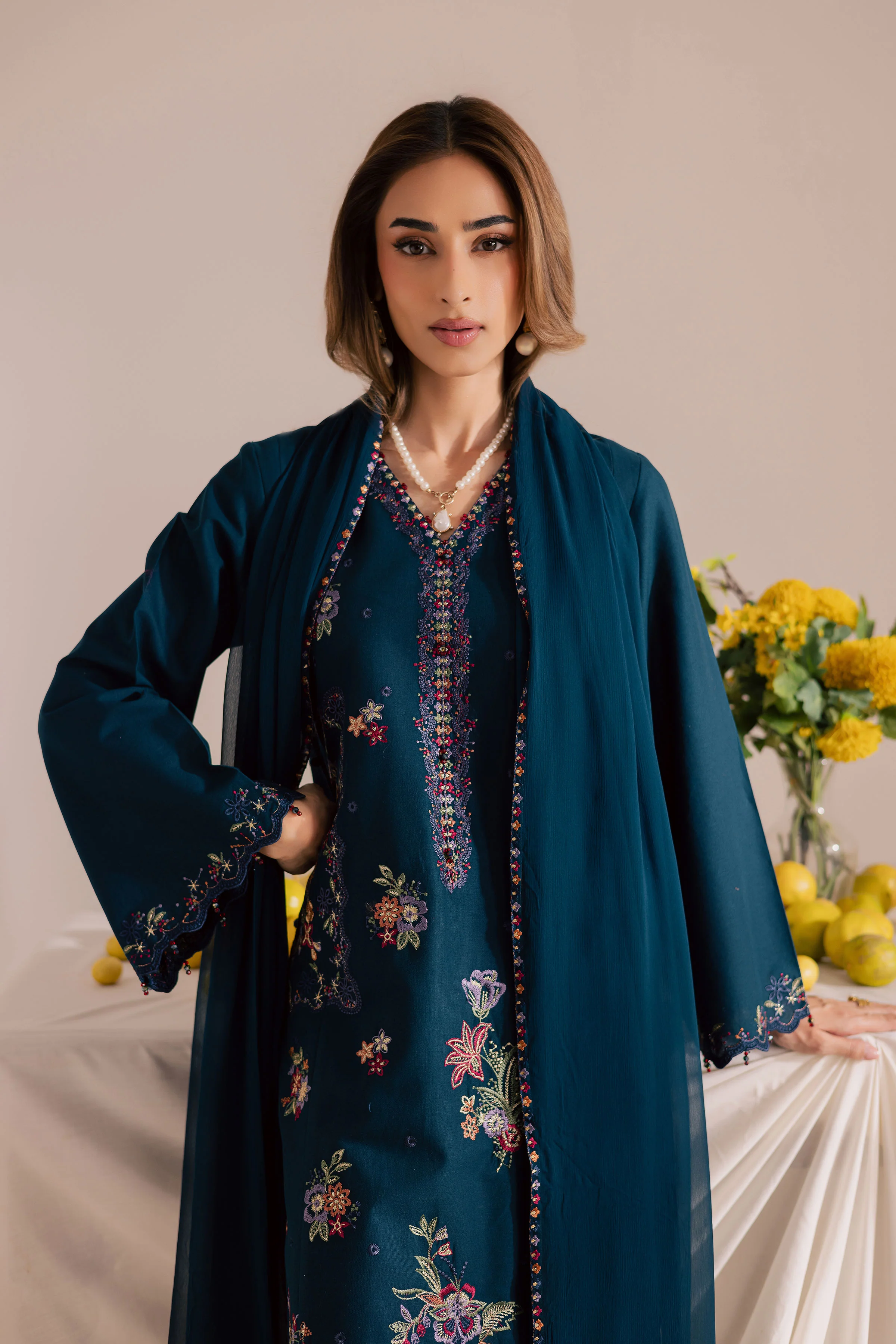 Sea Mist 3Pc - Embroidered Khaddar Dress - Image 3