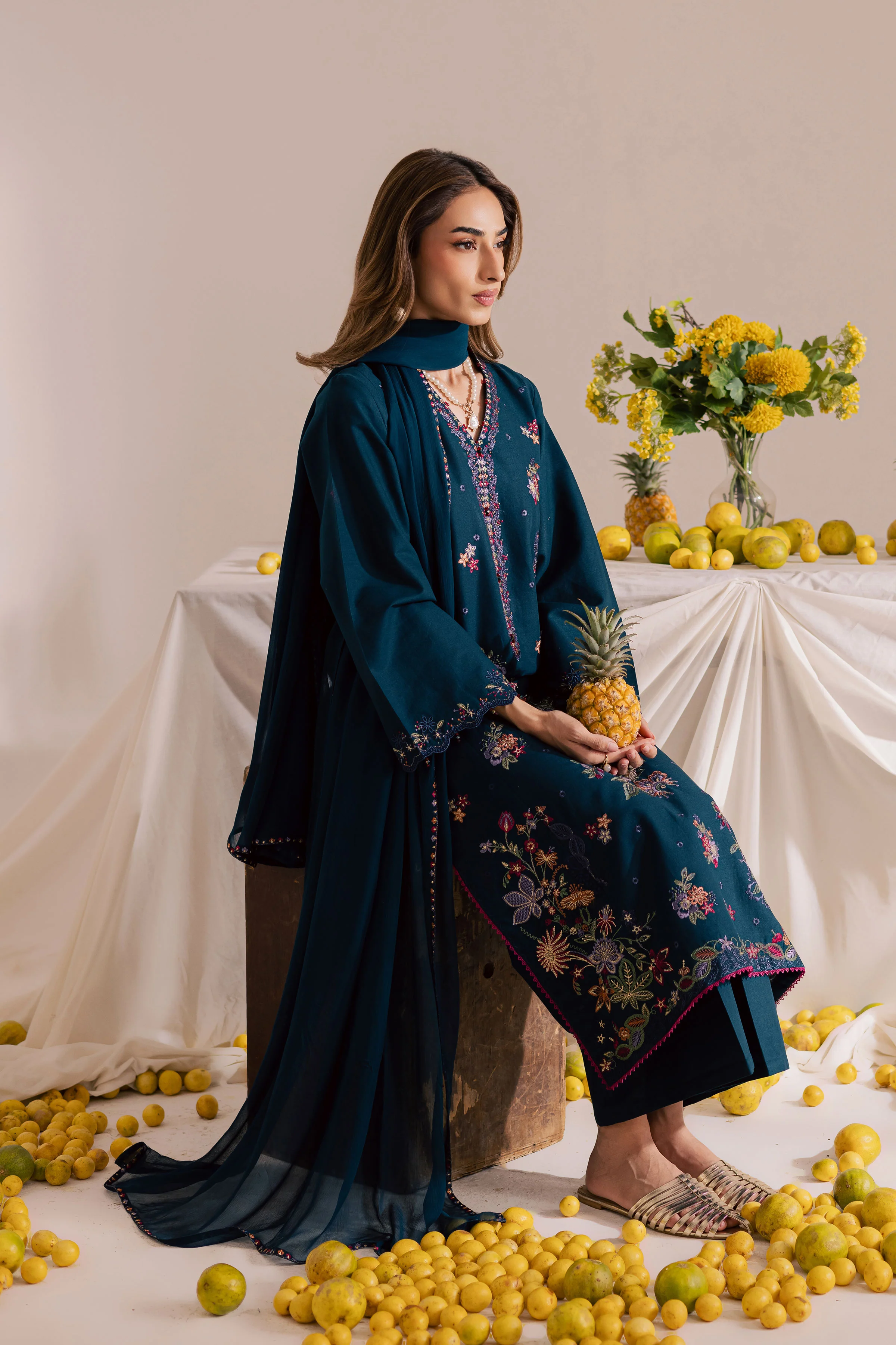 Sea Mist 3Pc - Embroidered Khaddar Dress - Image 4