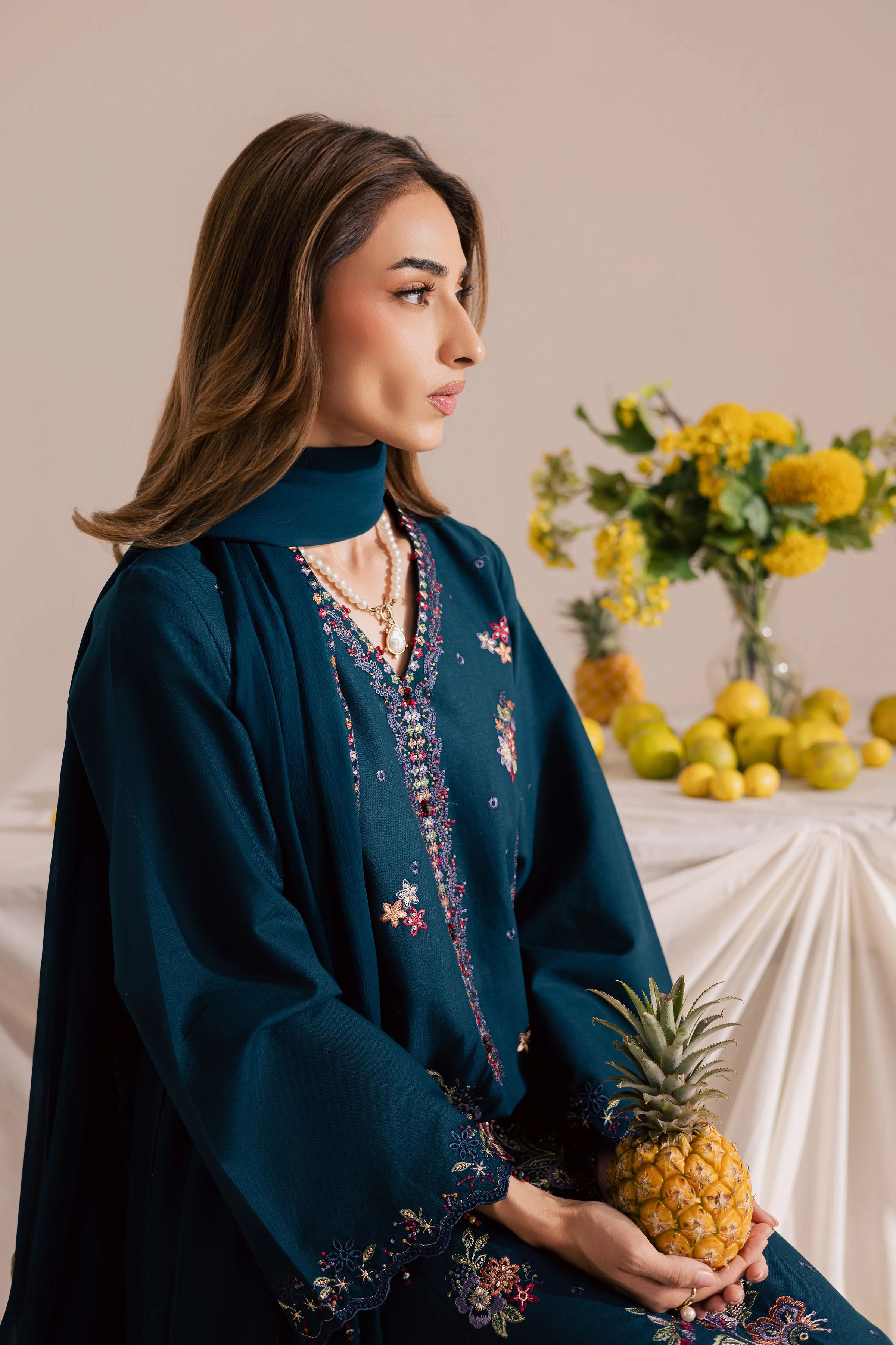 Sea Mist 3Pc - Embroidered Khaddar Dress - Image 5