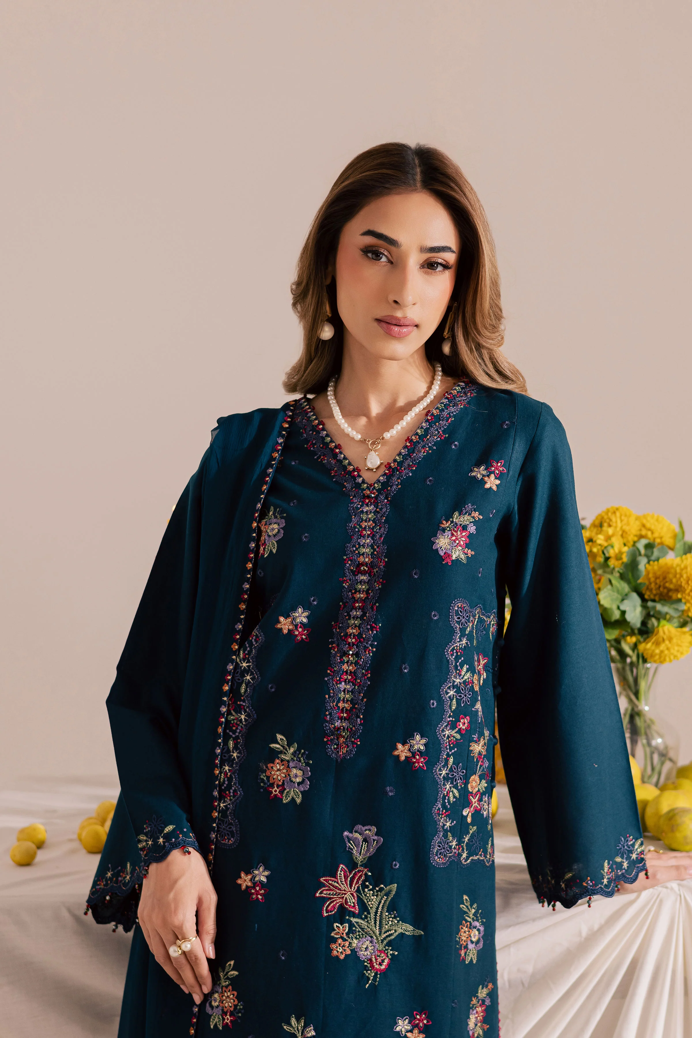 Sea Mist 3Pc - Embroidered Khaddar Dress - Image 6