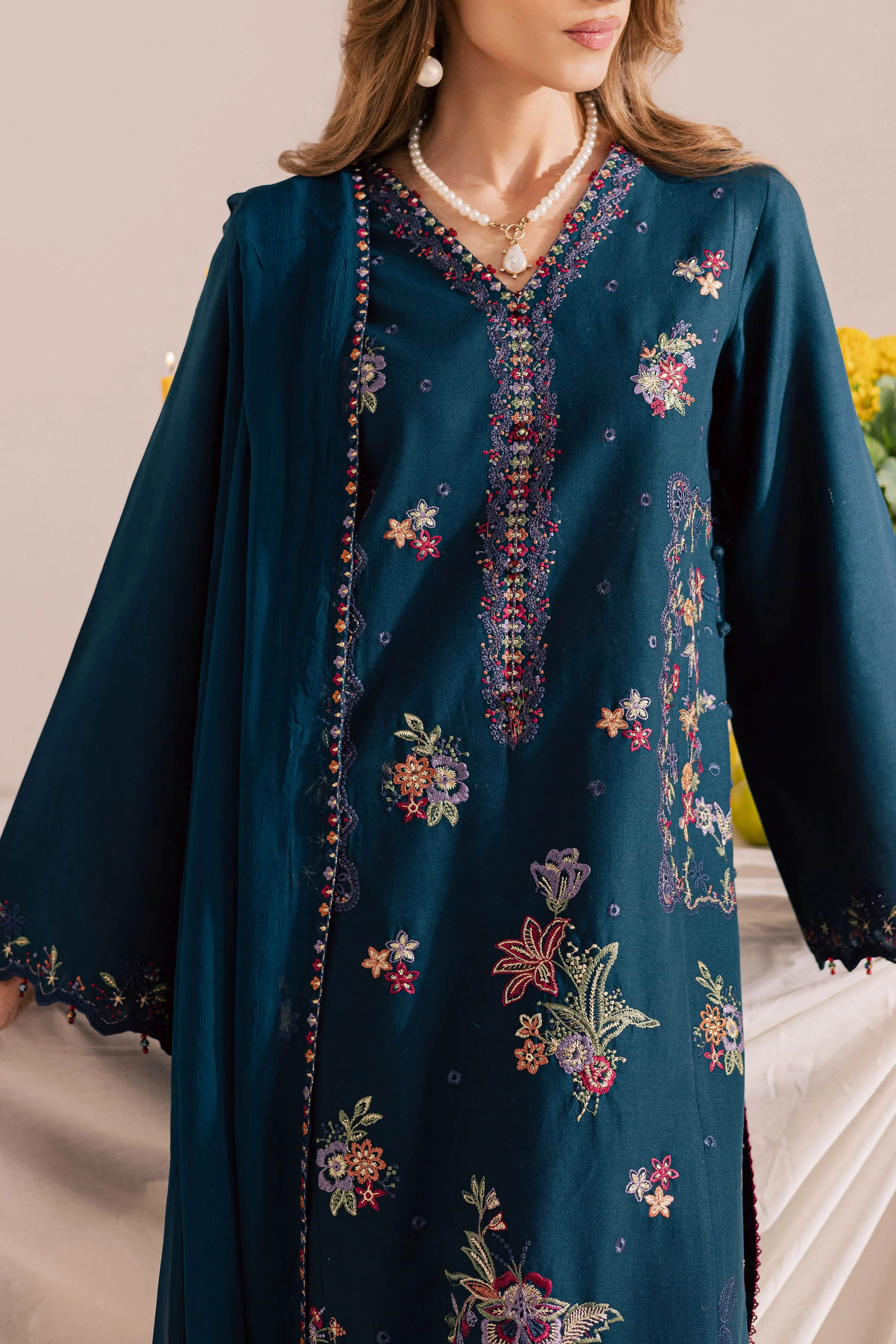 Sea Mist 3Pc - Embroidered Khaddar Dress - Image 7