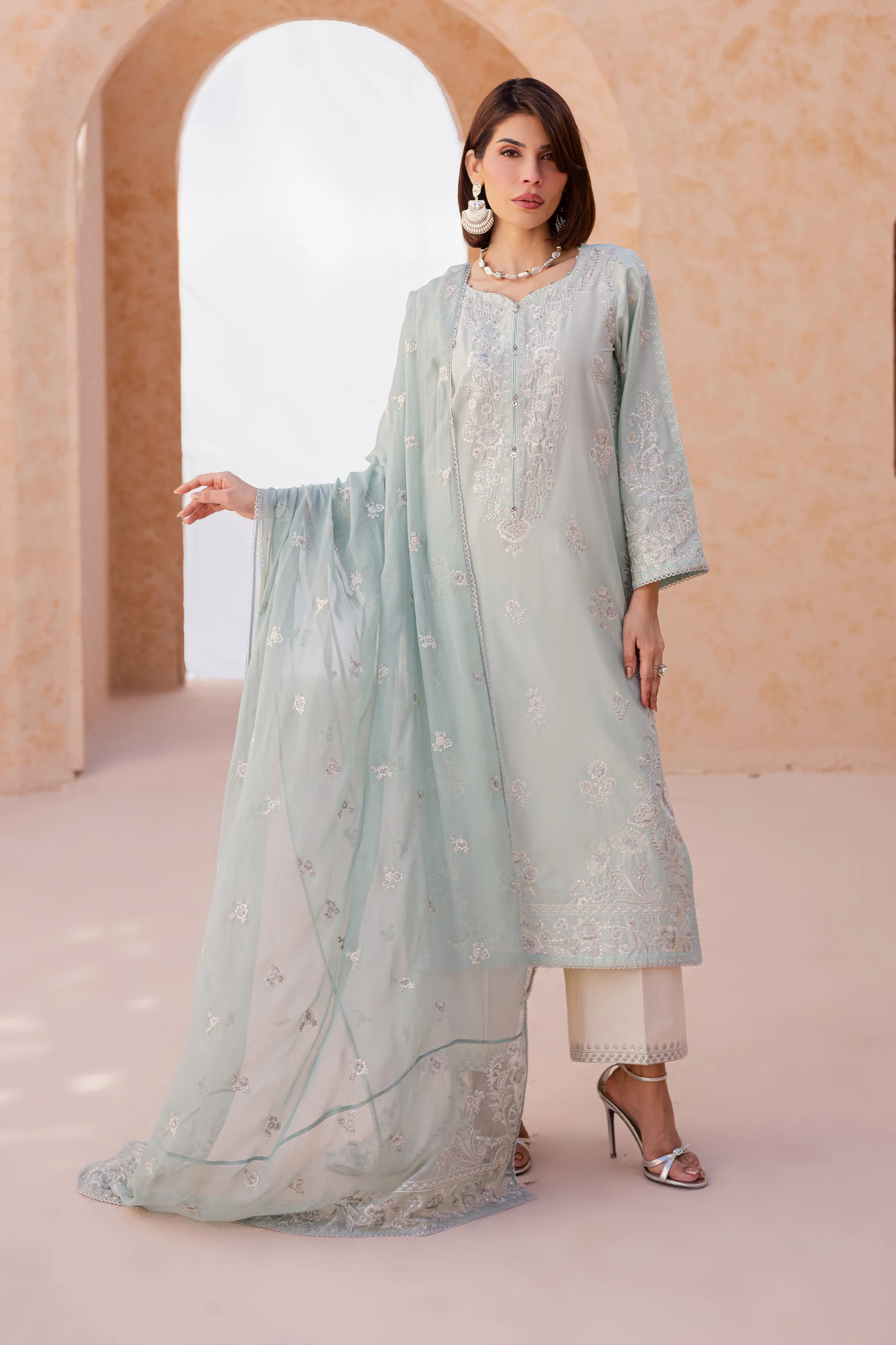Sea Nahal 3Pc - Festive Embroidered Lawn - Image 3