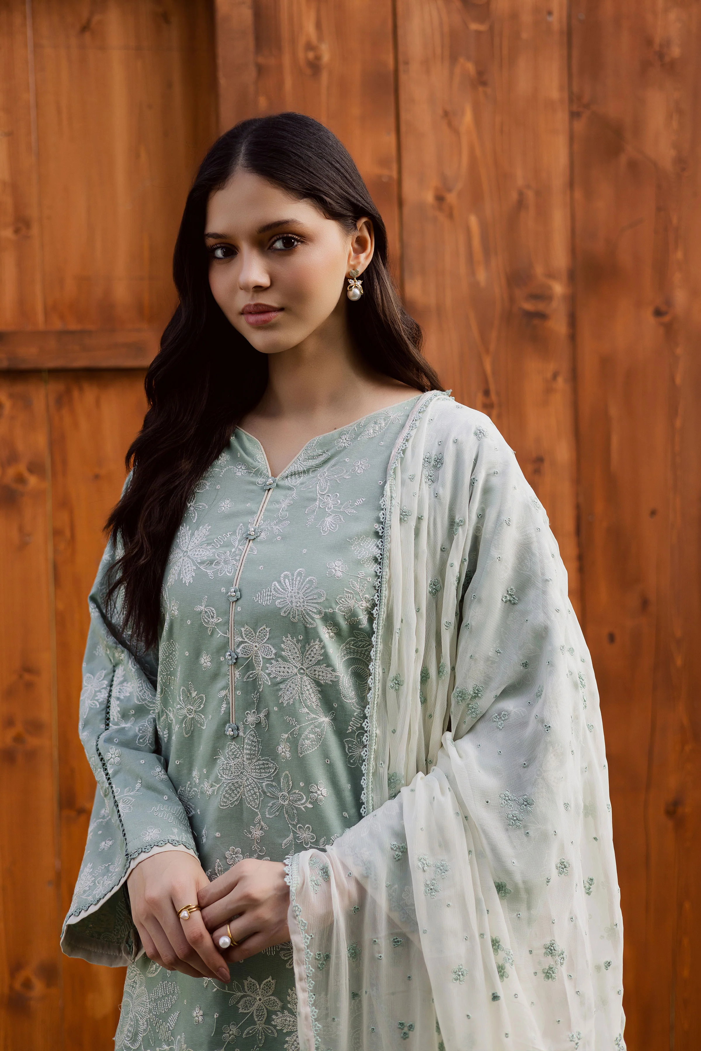 Sea Snow 3Pc - Embroidered Karandi Dress - Image 2