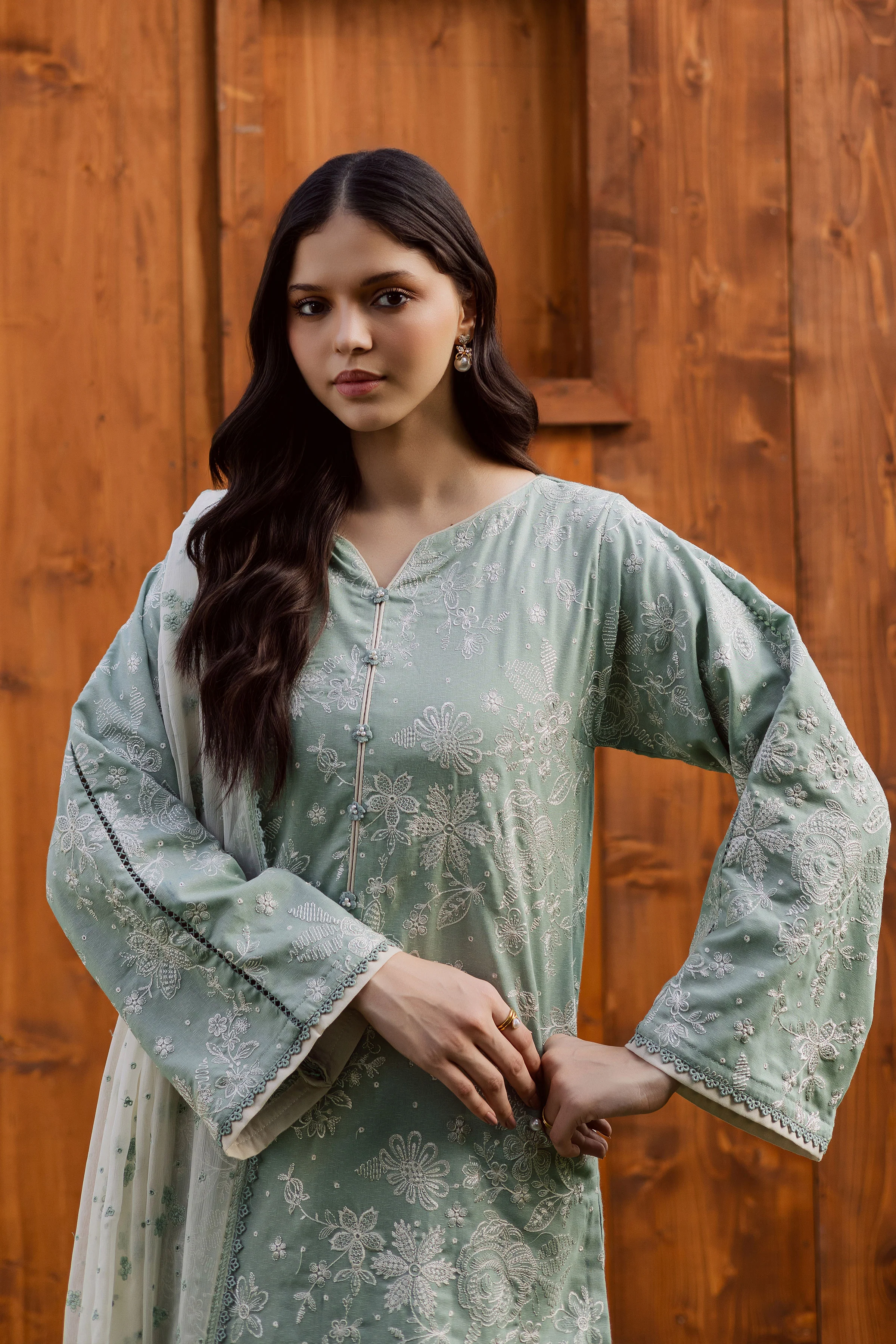 Sea Snow 3Pc - Embroidered Karandi Dress - Image 3