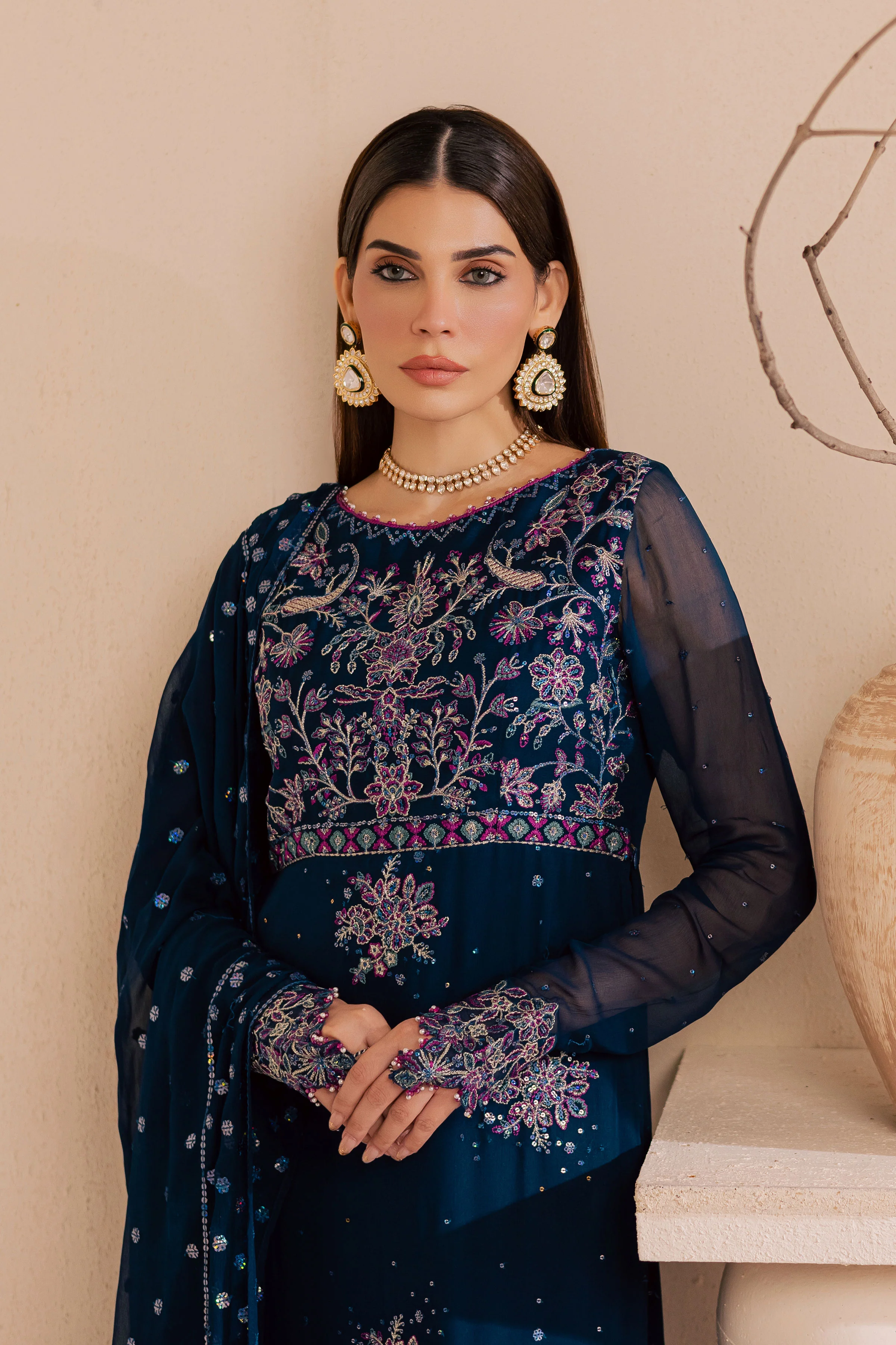 Sham e Falak 3Pc - Embroidered Luxe Pret - Image 2