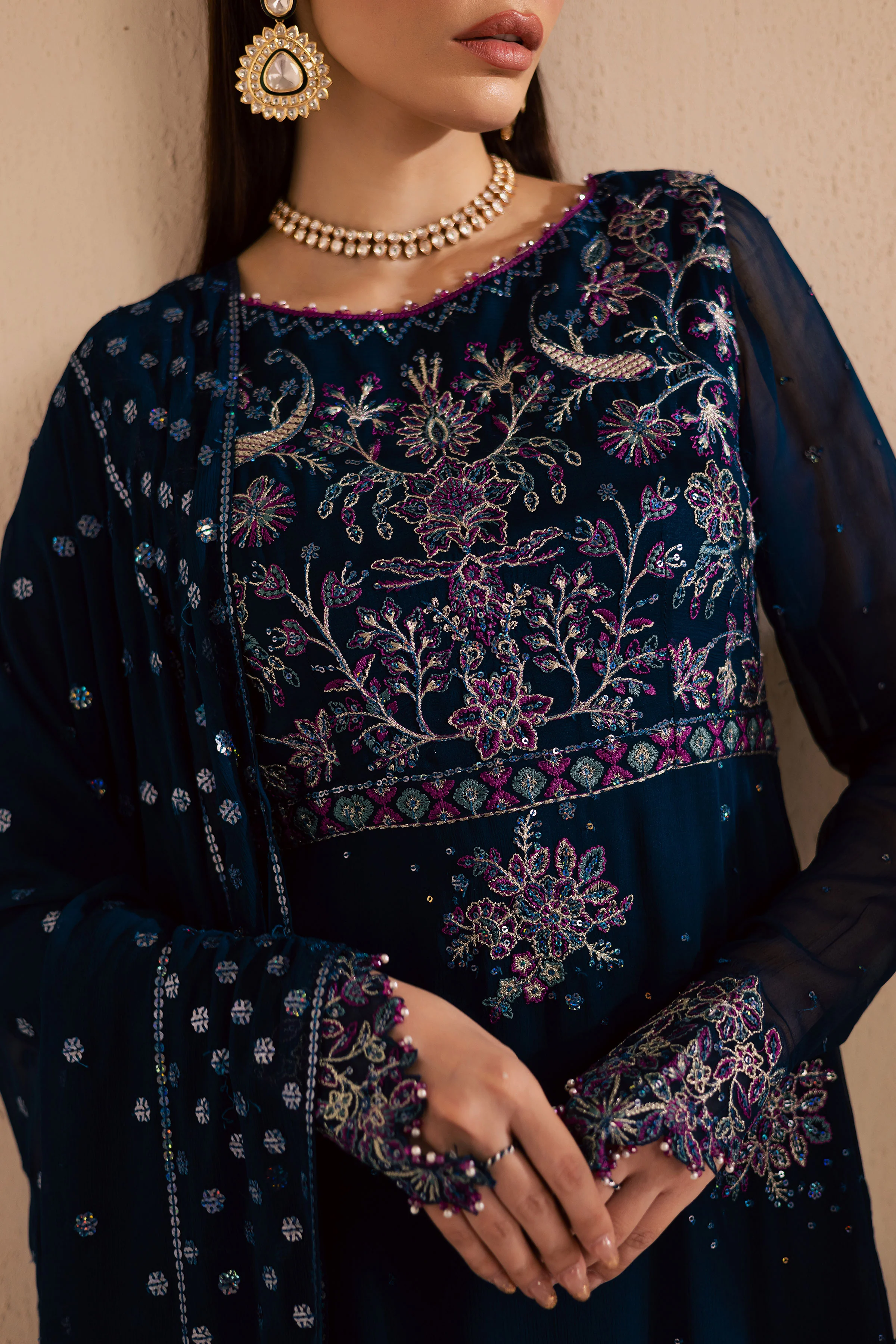 Sham e Falak 3Pc - Embroidered Luxe Pret - Image 6