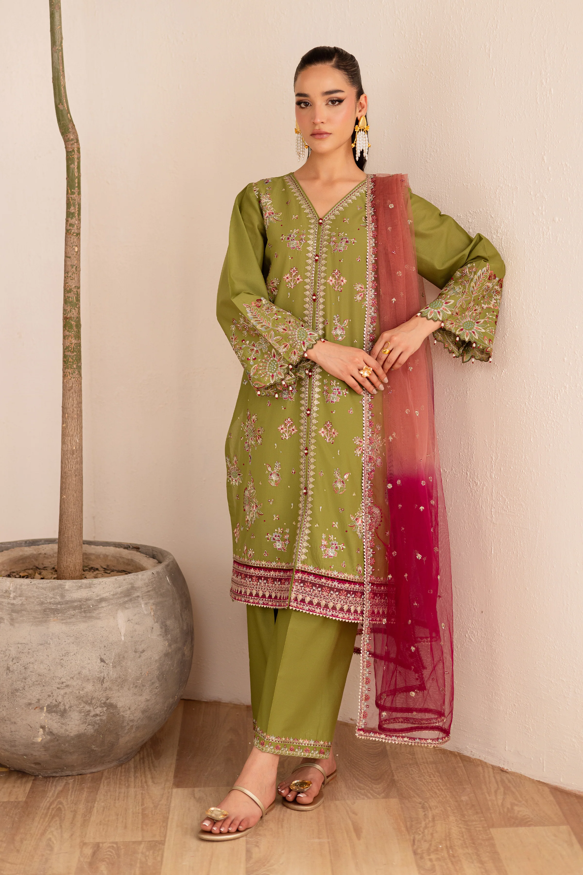 Slush 3Pc - Embroidered Solid Dress - Image 4