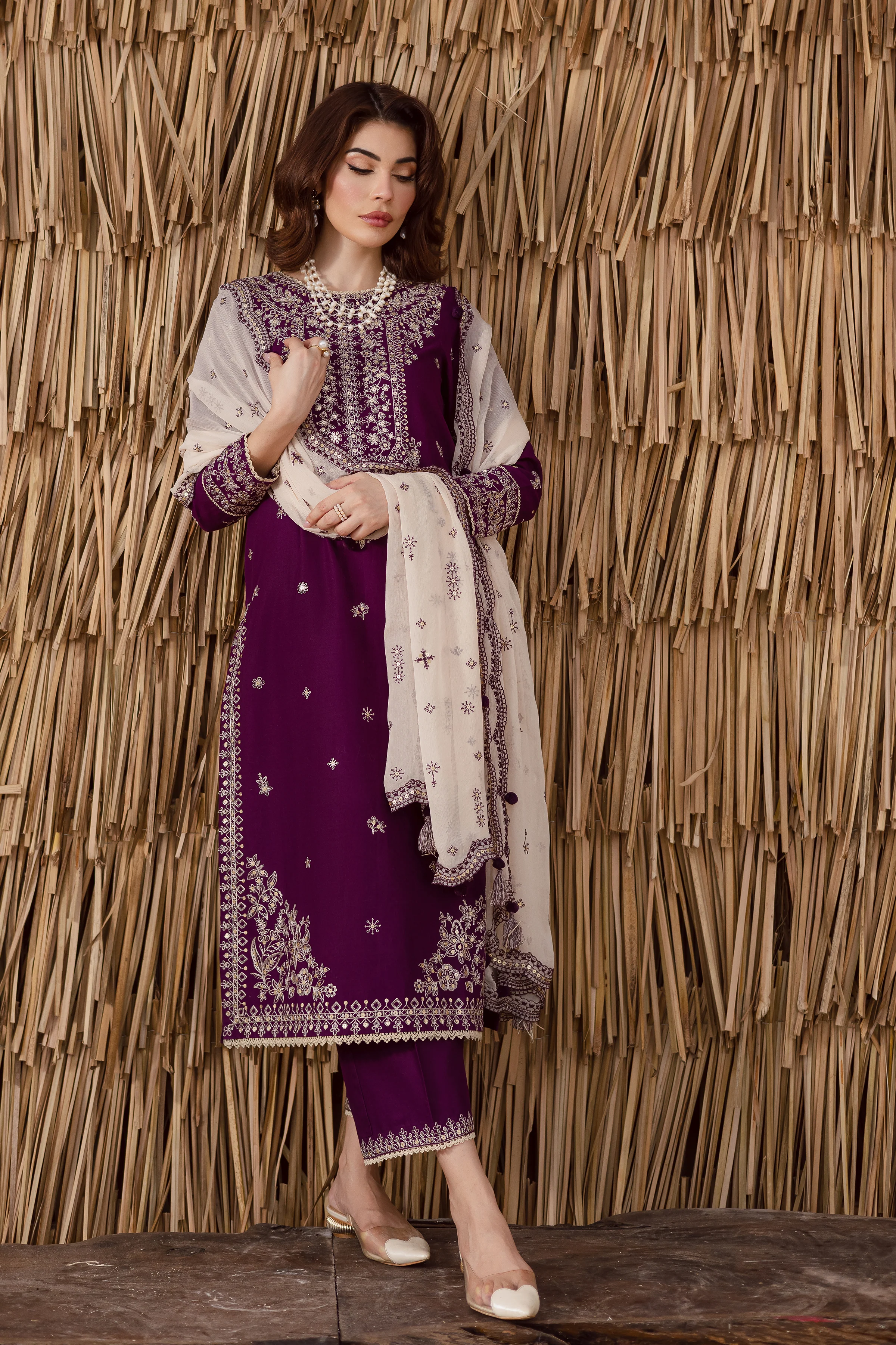 Solace 3Pc - Embroidered Khaddar Dress - Image 3