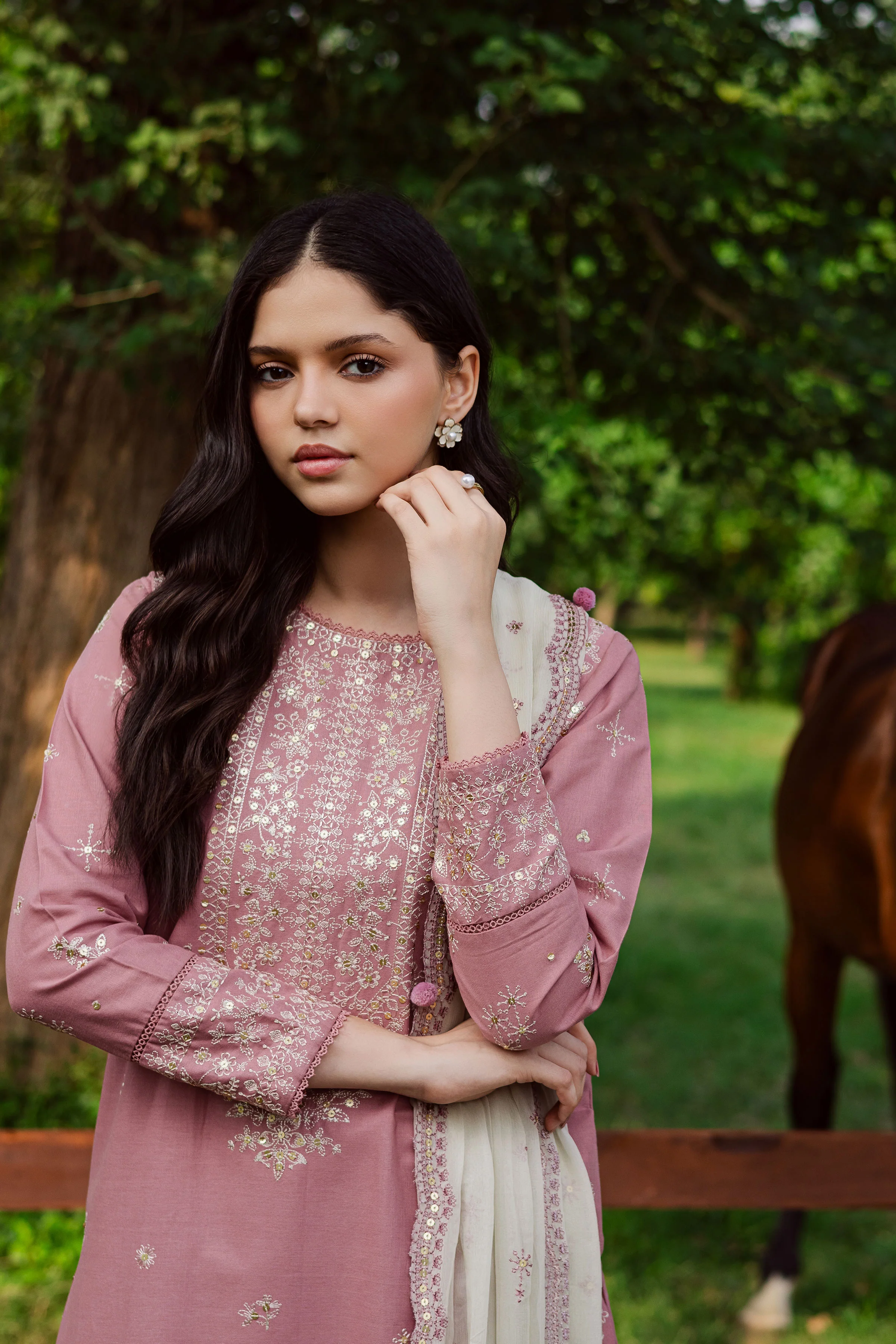 Solace Pink 3Pc - Embroidered Khaddar Dress - Image 4