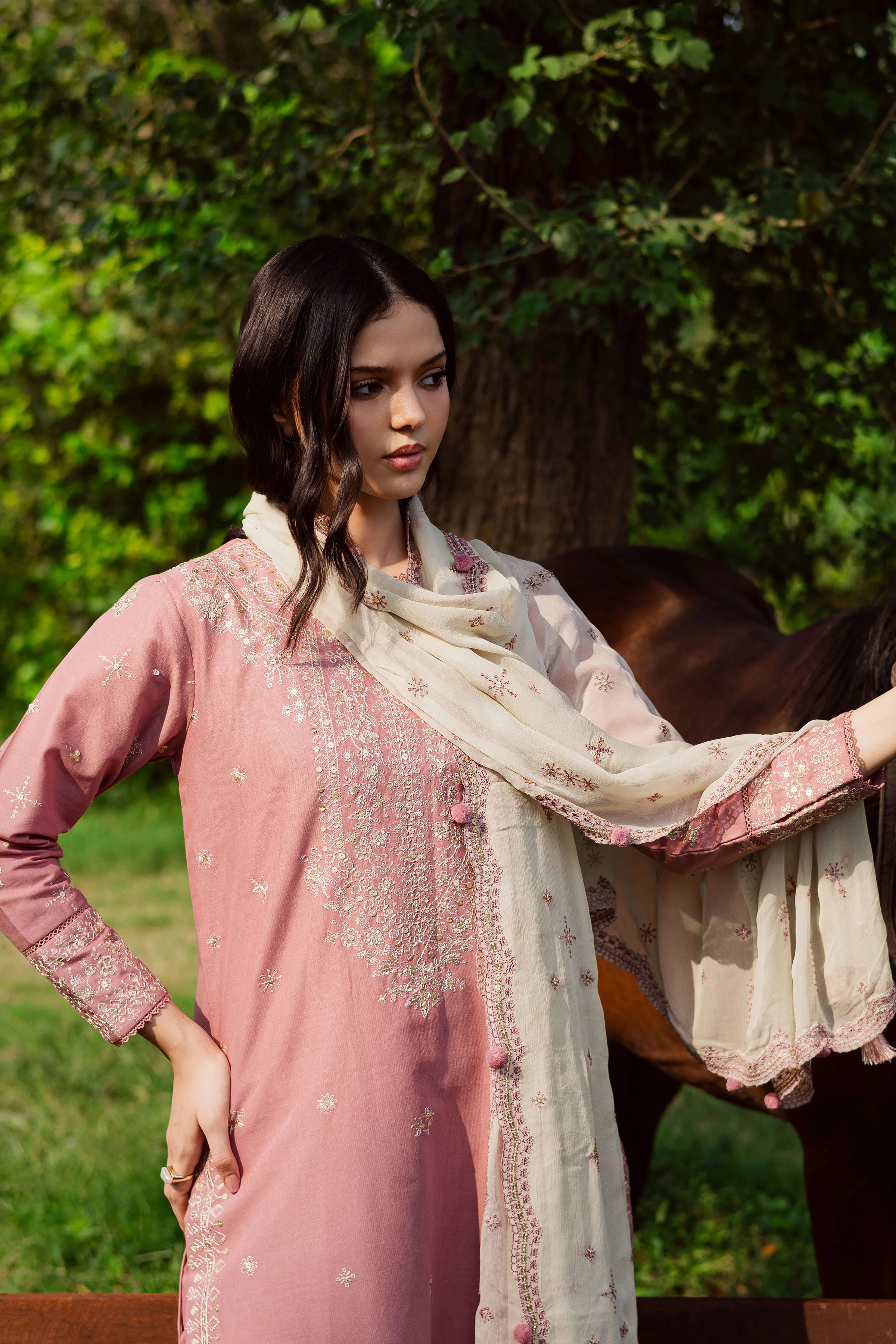 Solace Pink 3Pc - Embroidered Khaddar Dress - Image 5