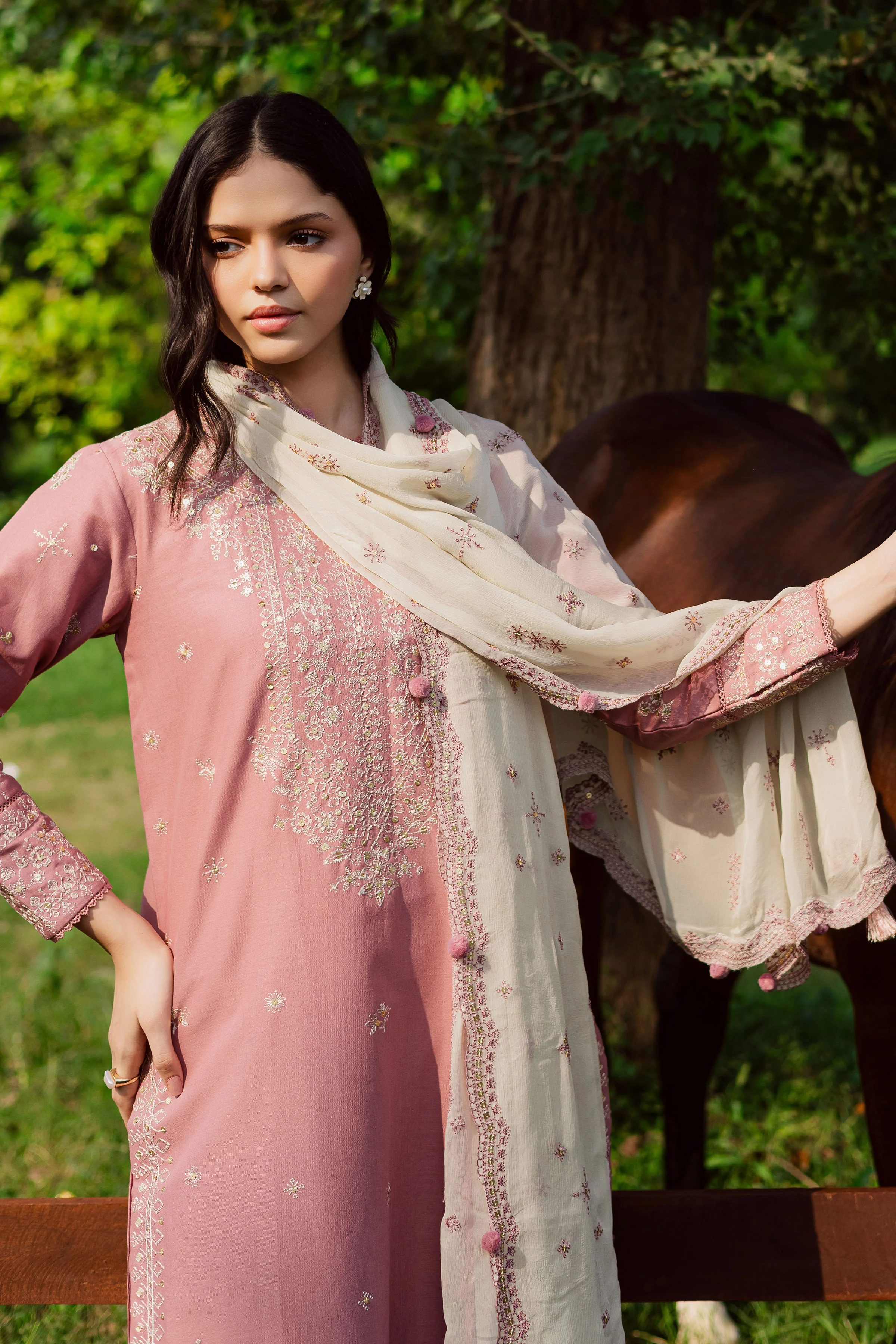 Solace Pink 3Pc - Embroidered Khaddar Dress - Image 6