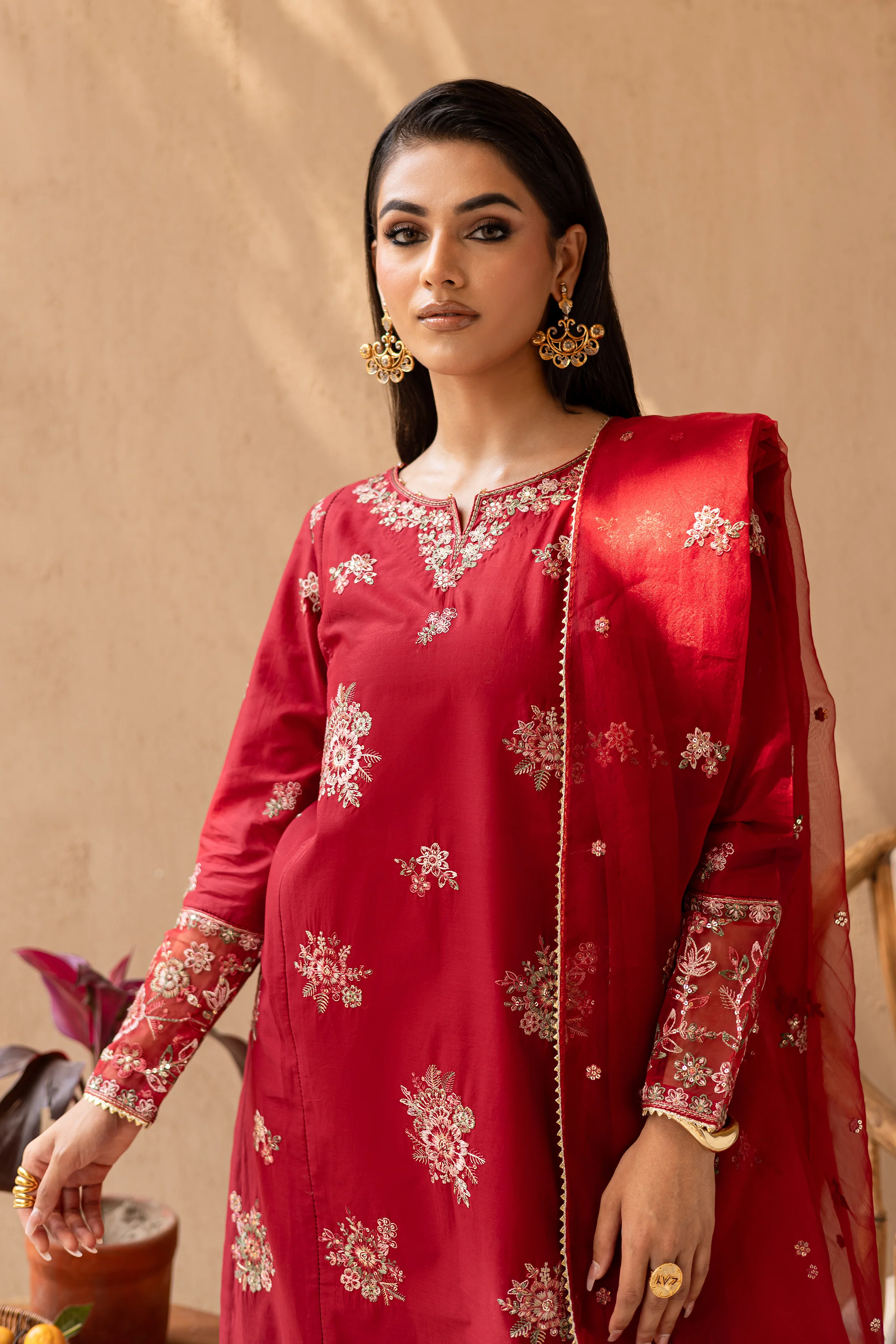 Starburst 3Pc - Embroidered Solid Dress - Image 3
