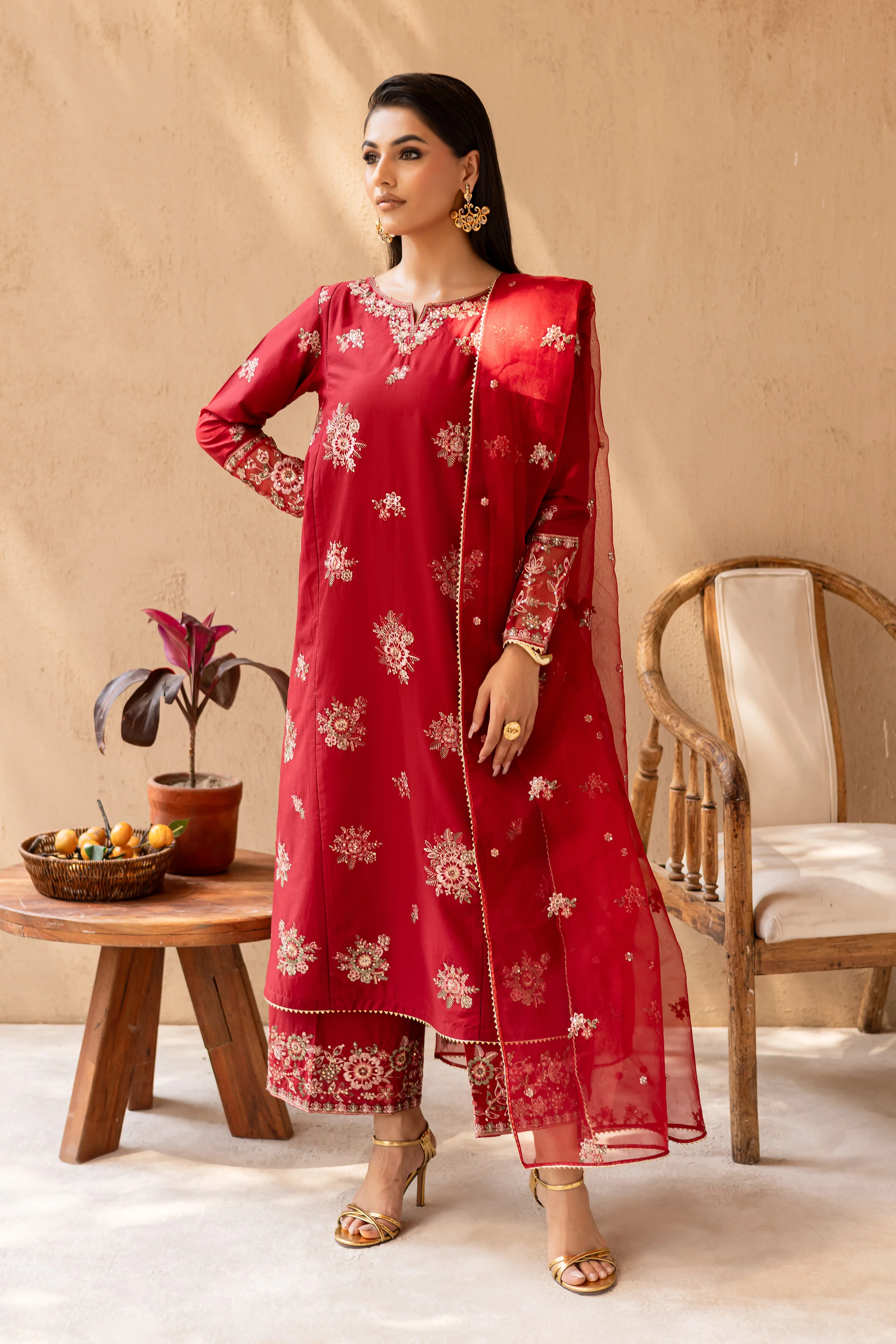 Starburst 3Pc - Embroidered Solid Dress - Image 5