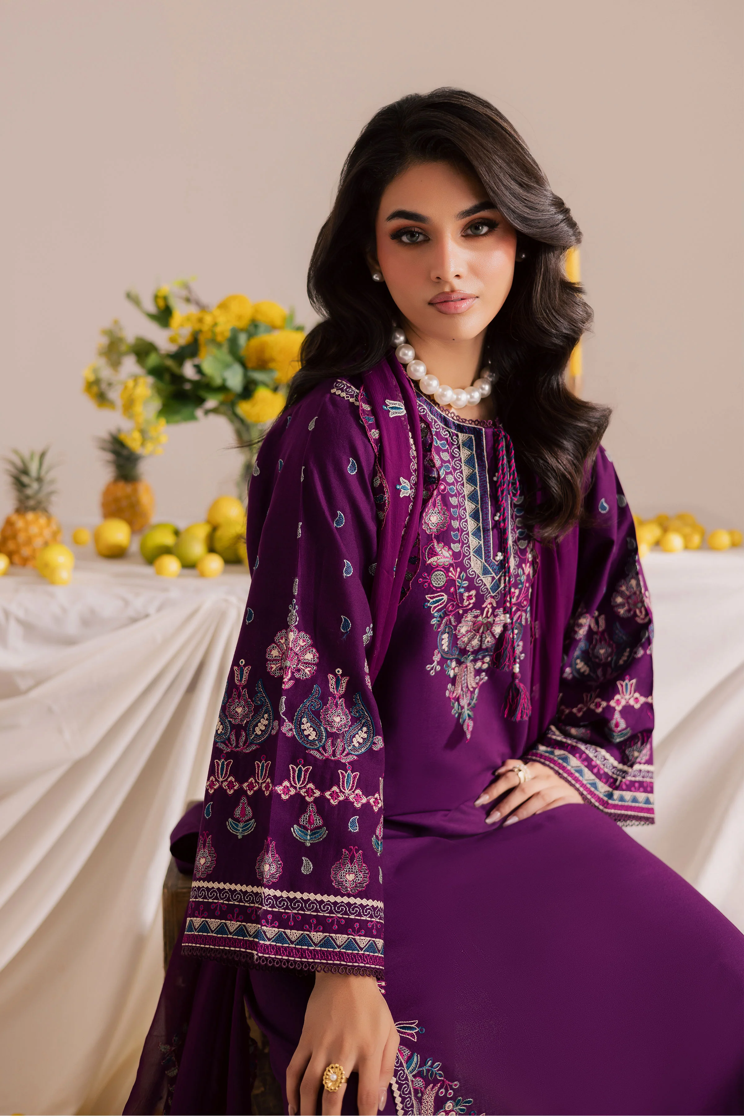 Still Purple 3Pc - Embroidered Khaddar Dress - Image 2