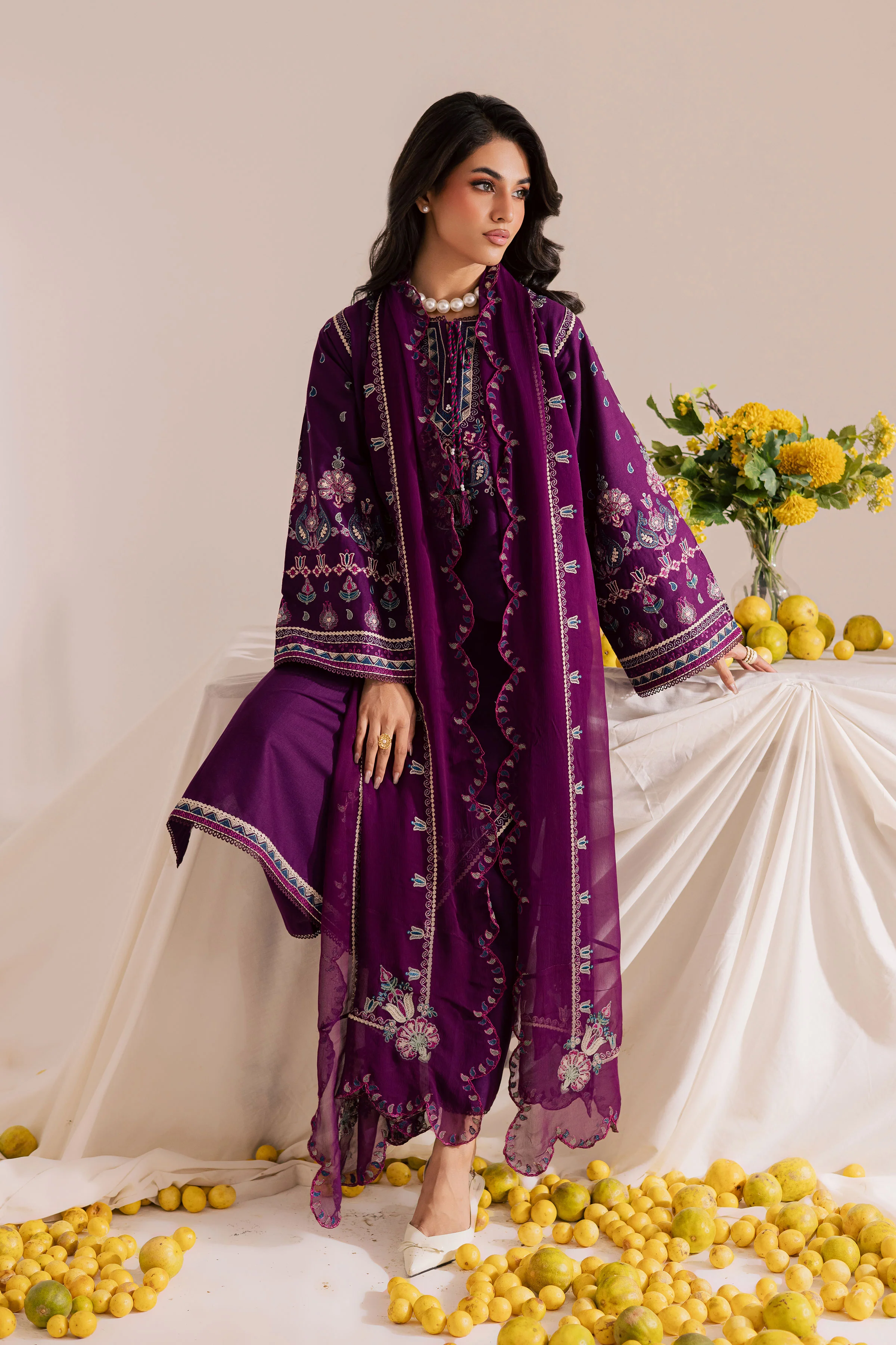 Still Purple 3Pc - Embroidered Khaddar Dress - Image 3