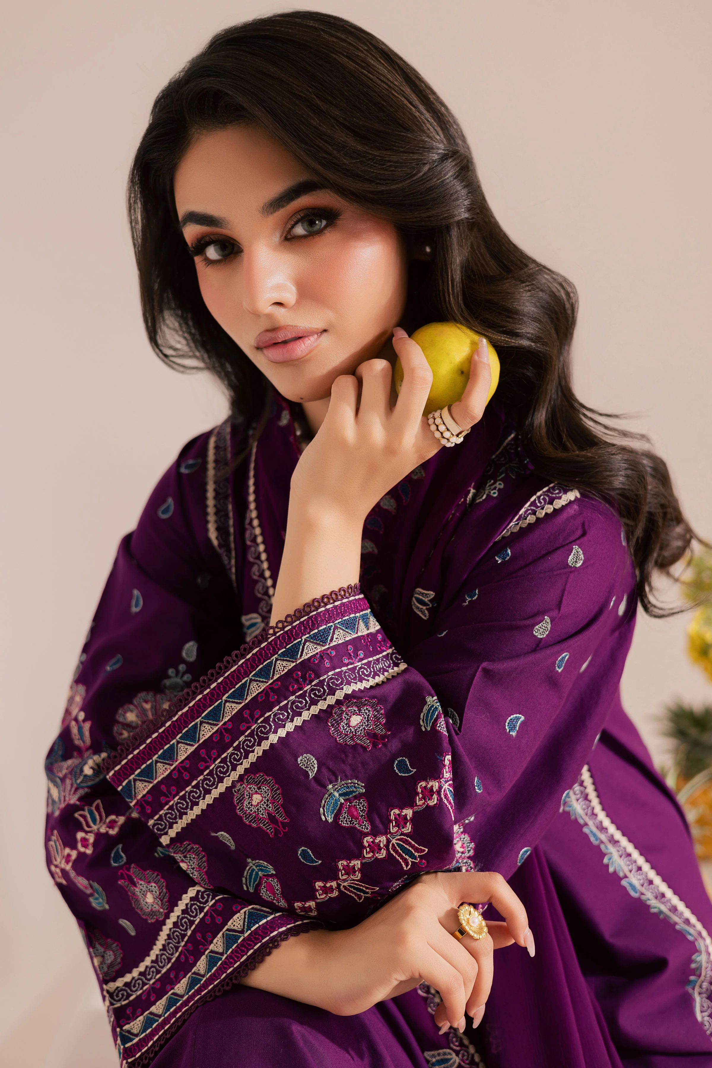 Still Purple 3Pc - Embroidered Khaddar Dress - Image 5