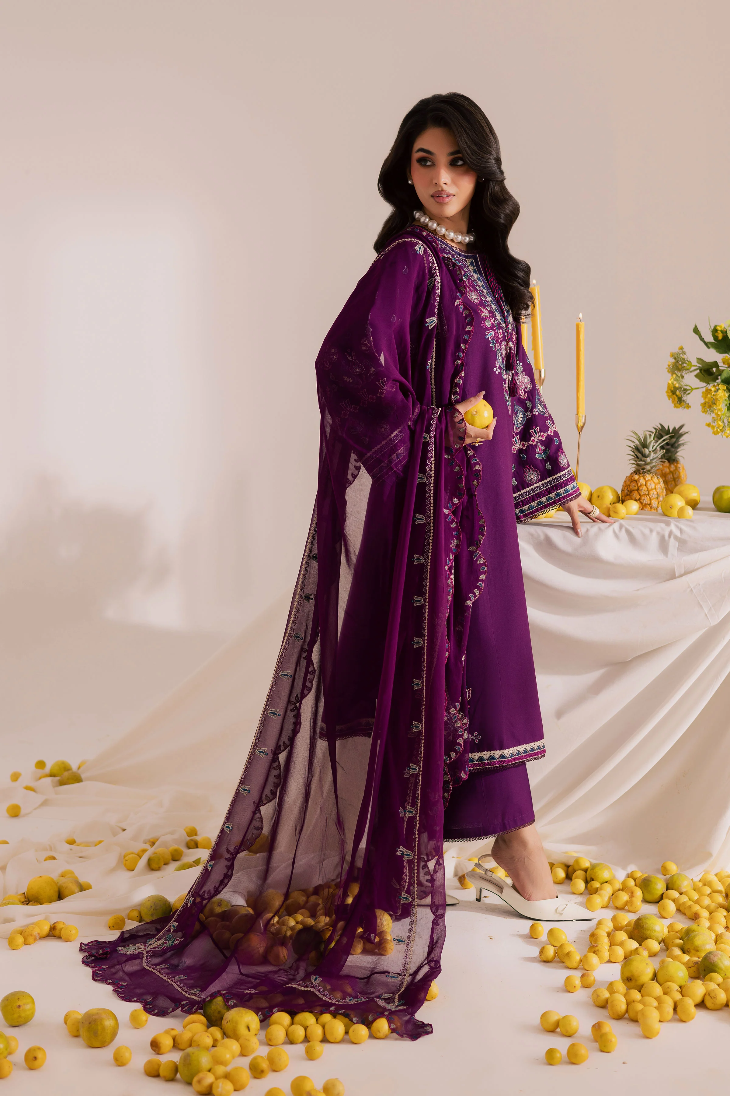 Still Purple 3Pc - Embroidered Khaddar Dress - Image 6