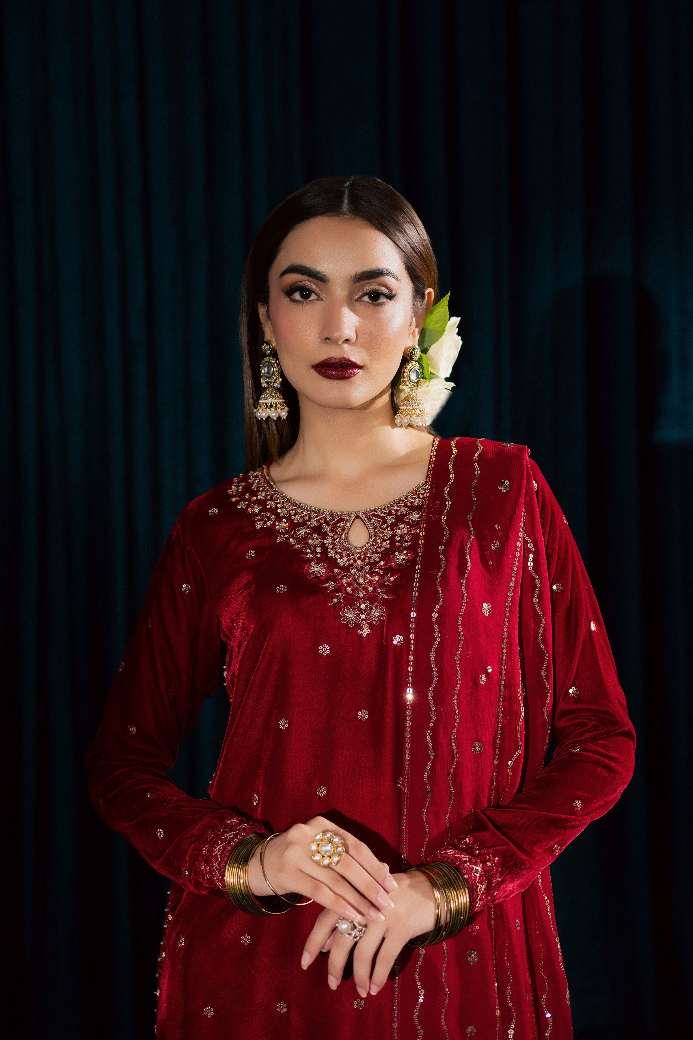 Surkh Gul 3Pc - Velvet Formal Dress - Image 3