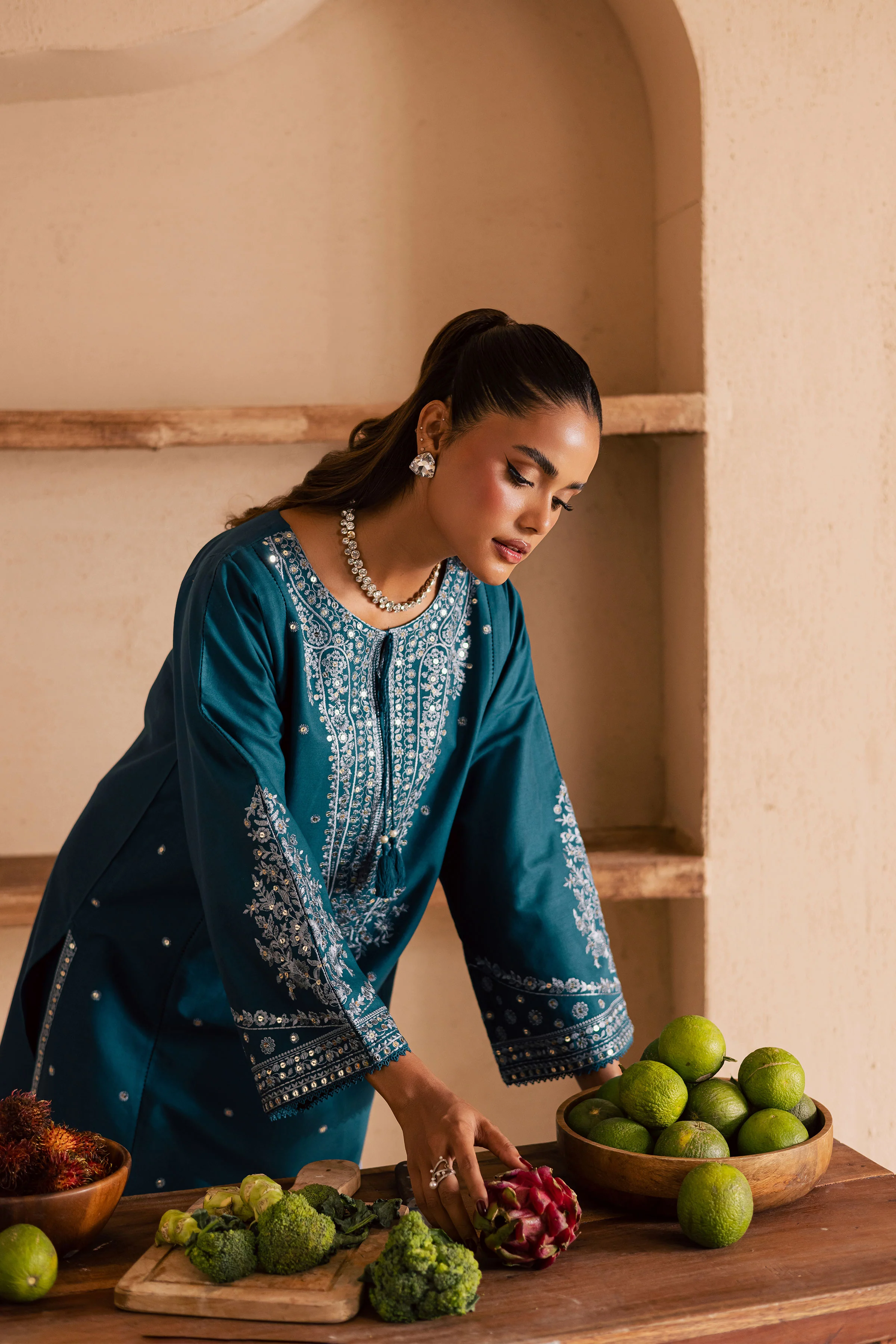 Teal Mahay 2Pc - Embroidered Khaddar Dress - Image 3