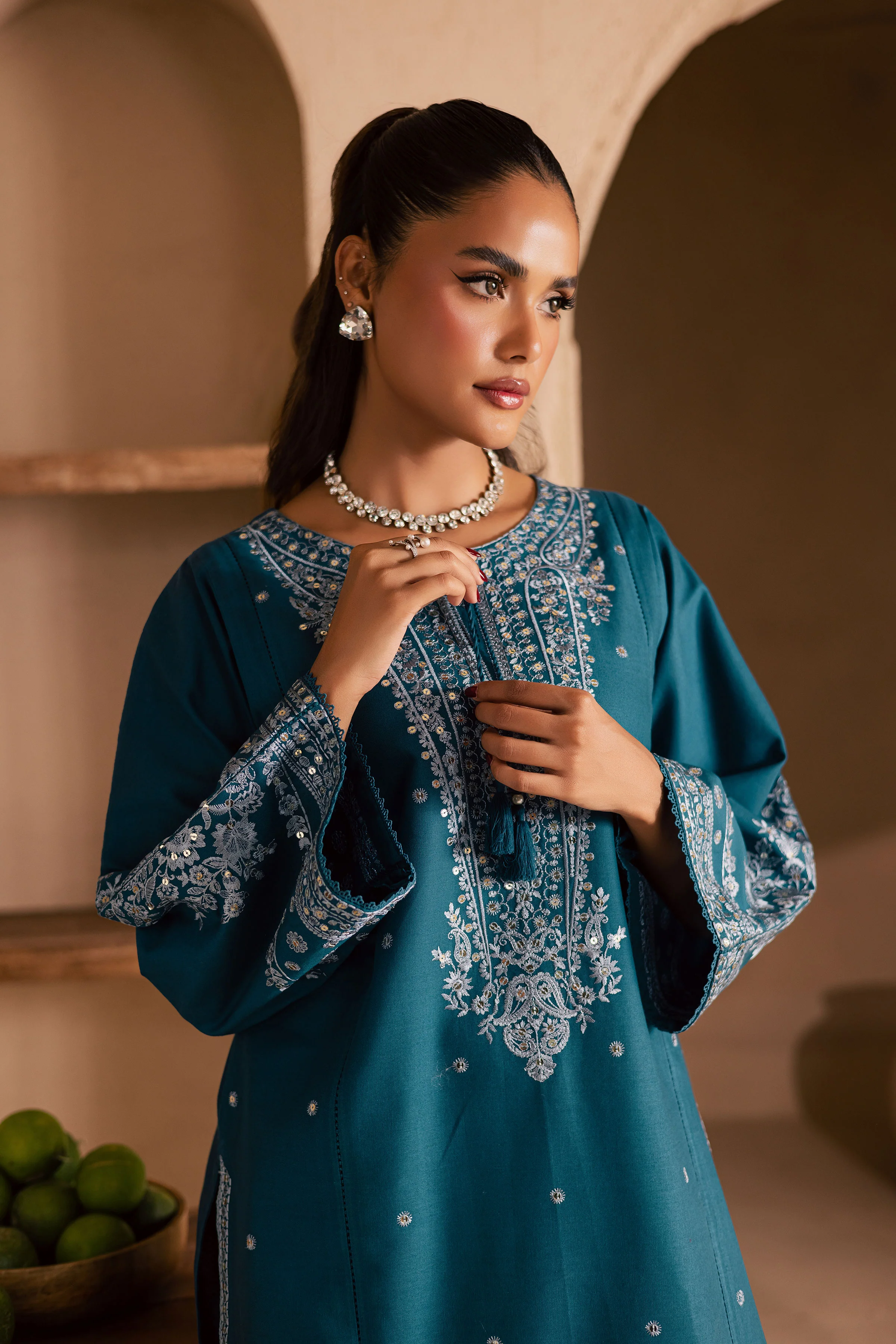 Teal Mahay 2Pc - Embroidered Khaddar Dress - Image 5