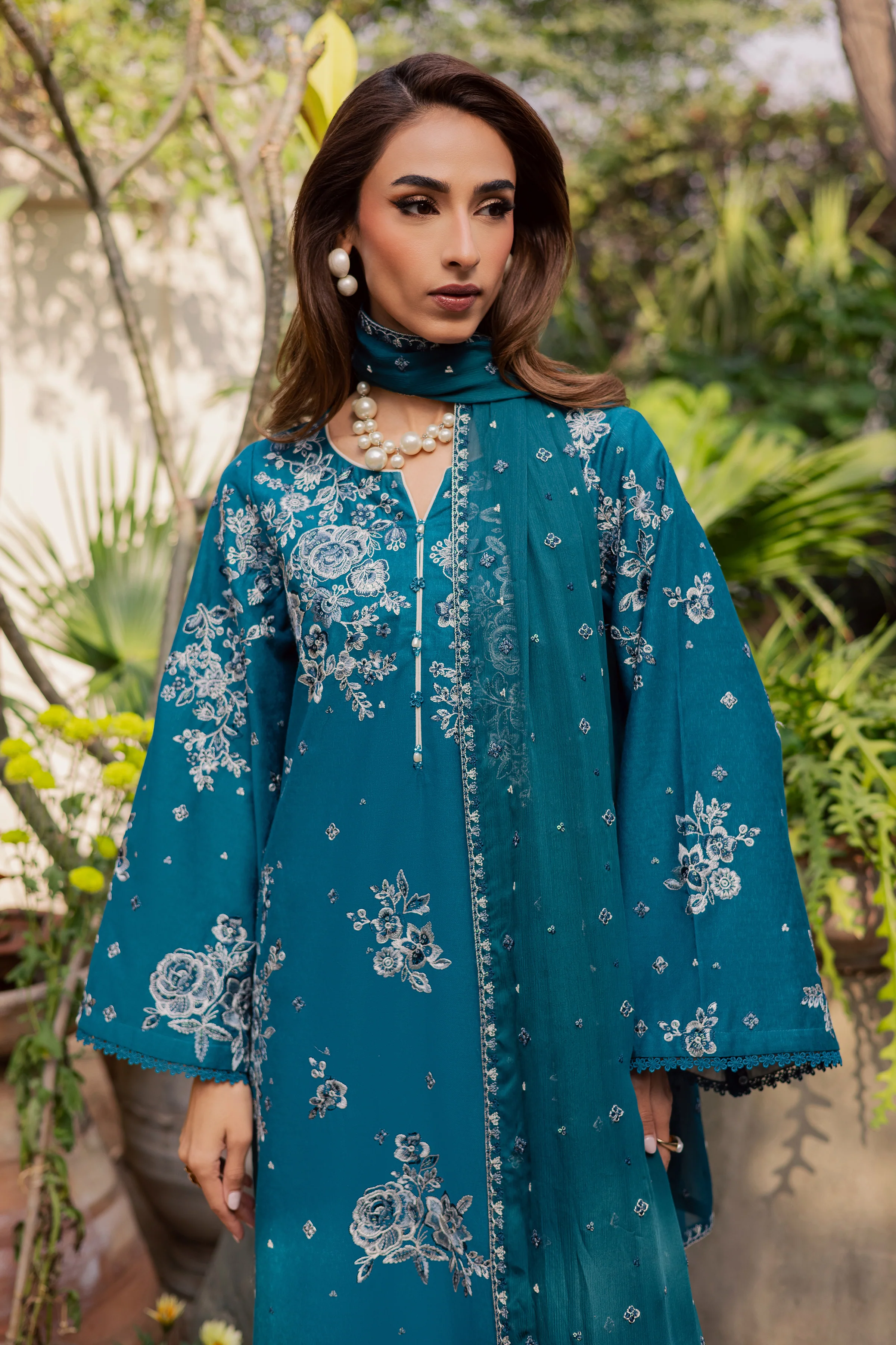 Teal Ocean 3Pc - Embroidered Festive Pret - Image 3